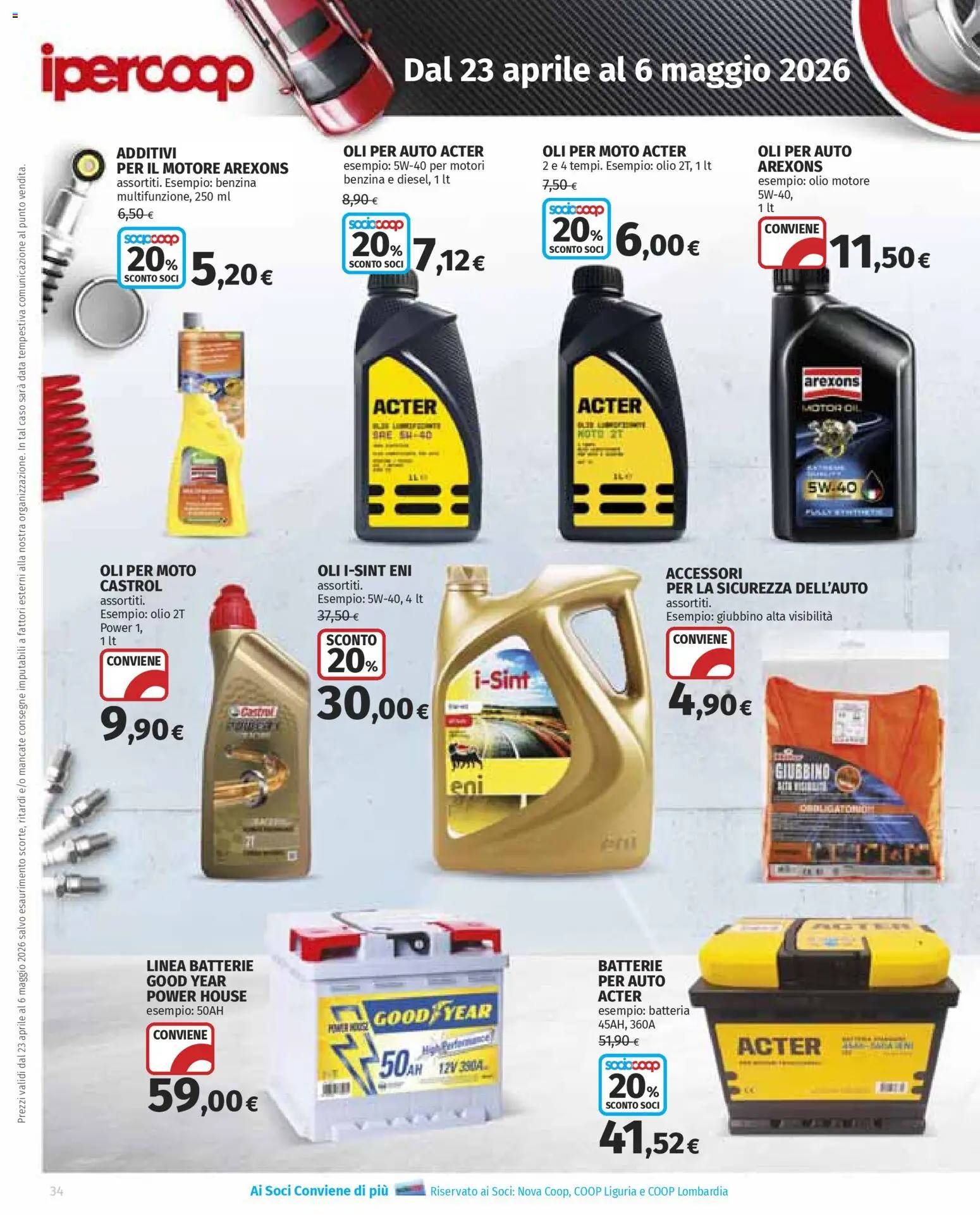 Volantino Ipercoop del 23.04.2026 | Pagina: 34 | Prodotti: Olio motore, Olio, Data, Batterie