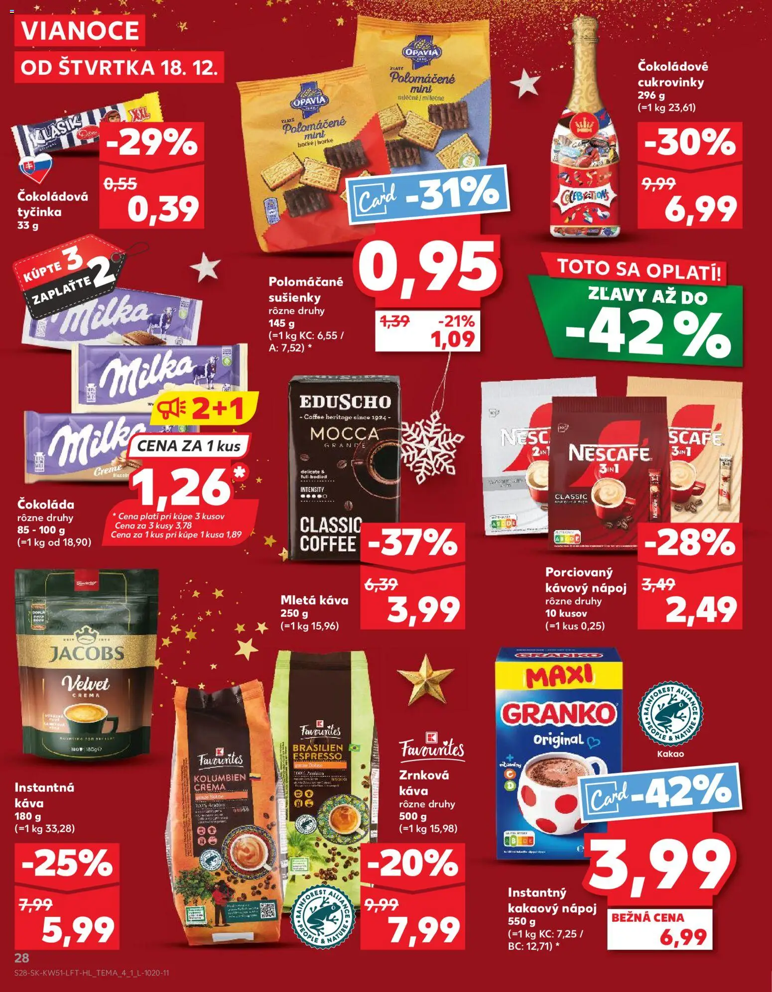 Nové Kaufland akcie – leták je platný od 18.12.2025 | Strana: 28 | Produkty: Čokoláda, Milka, Granko, Kakao