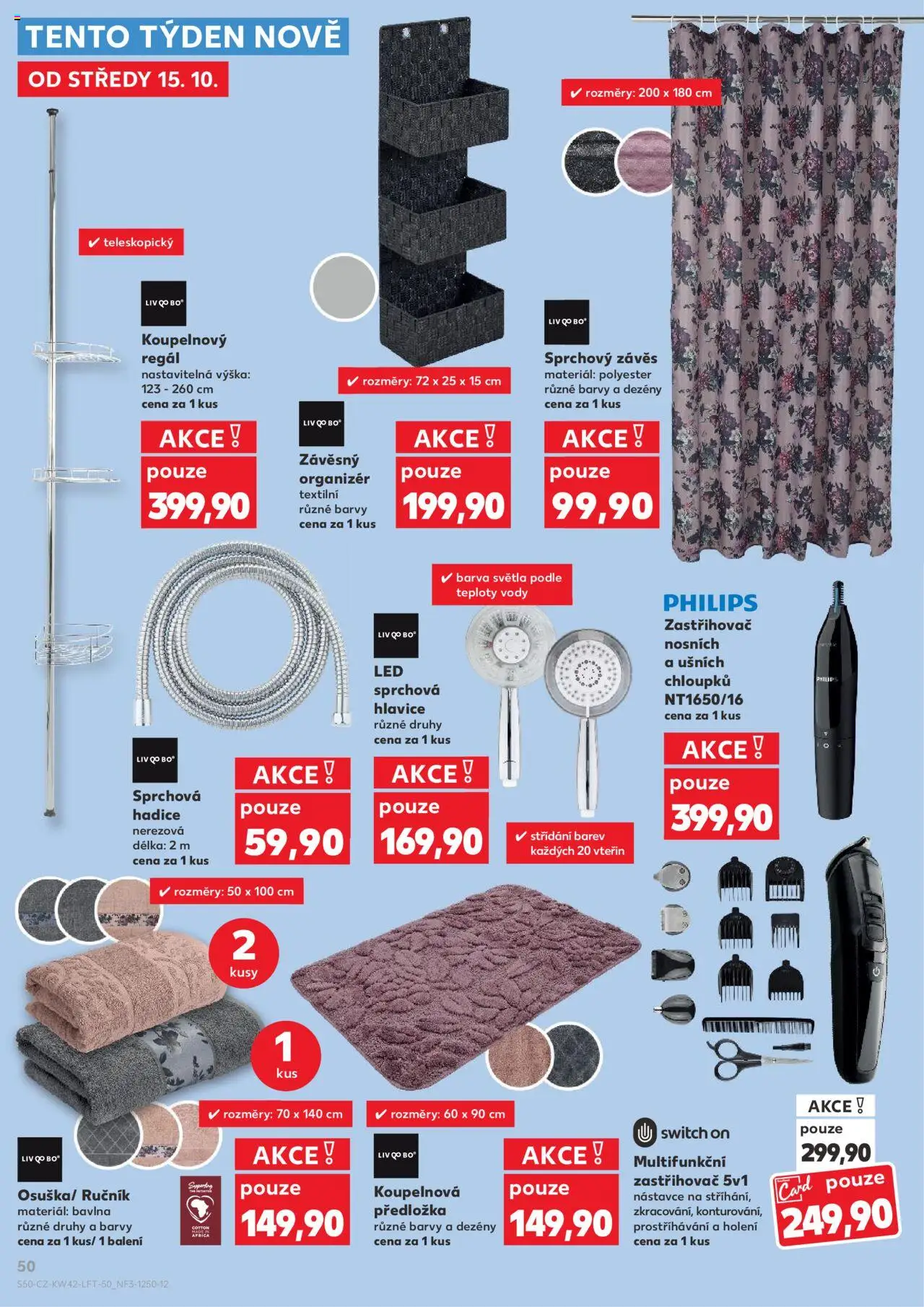 Kaufland leták - Chomutov od 15.10.2025 | Strana: 50 | Produkty: Sprchová hadice, Zastřihovač, Switch On, Regál