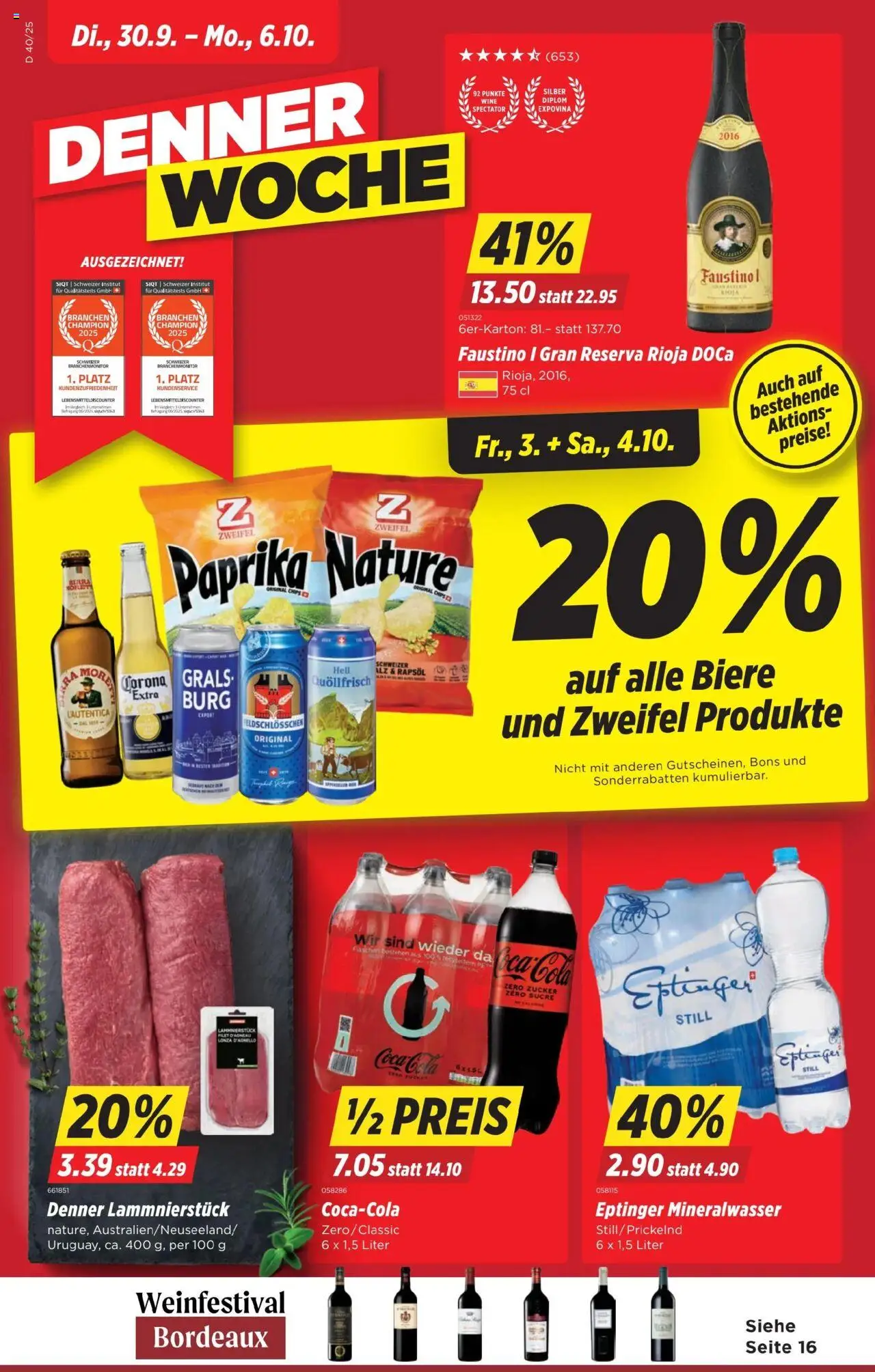 Denner Aktionen – gültig ab 30.09.2025 | Seite: 1 | Produkte: Coca Cola, Rapsöl, Chips, Zucker