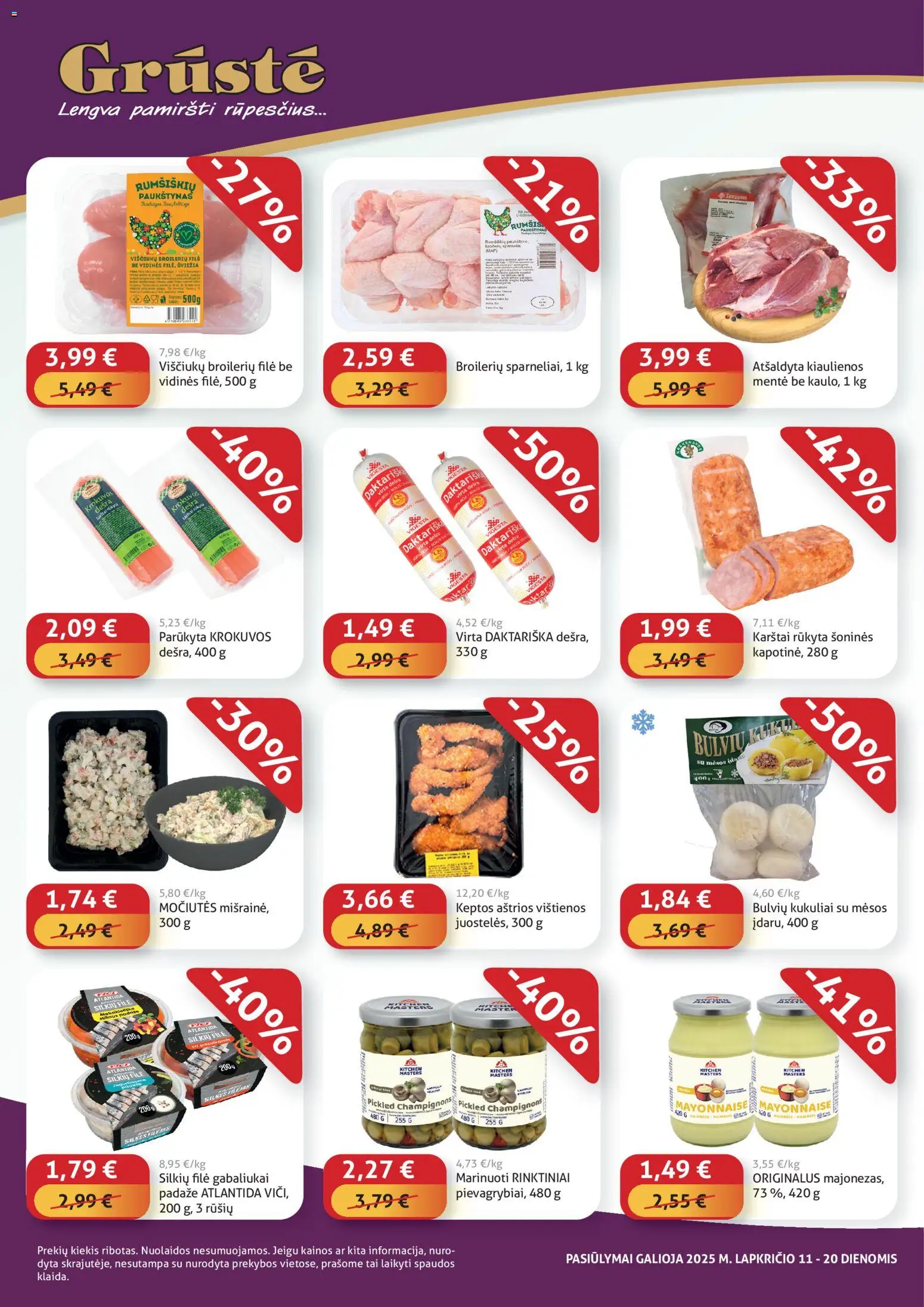 GRUSTE akcijos nuo 11.11.2025 | Puslapis: 2 | Prekių: Vištienos, Kiaulienos, Dešra
