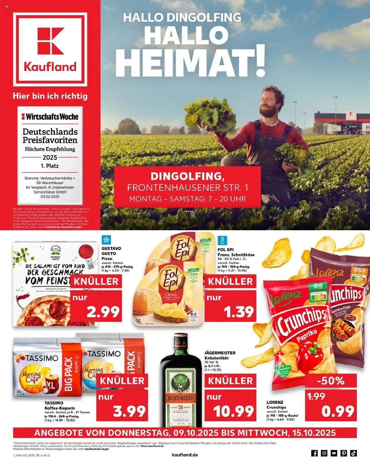 Kaufland prospekt Dingolfing	 – gültig ab 09.10.2025 | Seite: 1 | Produkte: Salami, Chips, Tassimo, Uhr