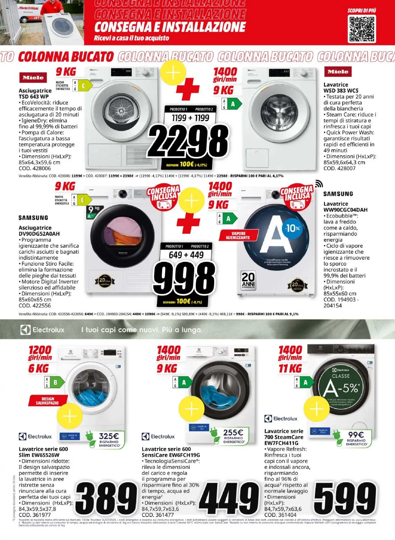 Volantino Media World del 07.08.2025 | Pagina: 13 | Prodotti: Acqua, Asciugatrice, Miele, Samsung