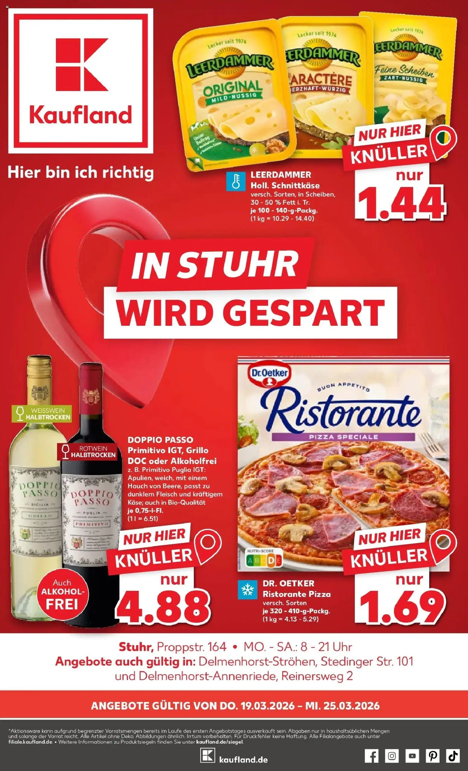 Kaufland Prospekt Delmenhorst	 – gültig ab 19.03.2026 | Seite: 1 | Produkte: Weißwein, Rotwein, Leerdammer, Fleisch