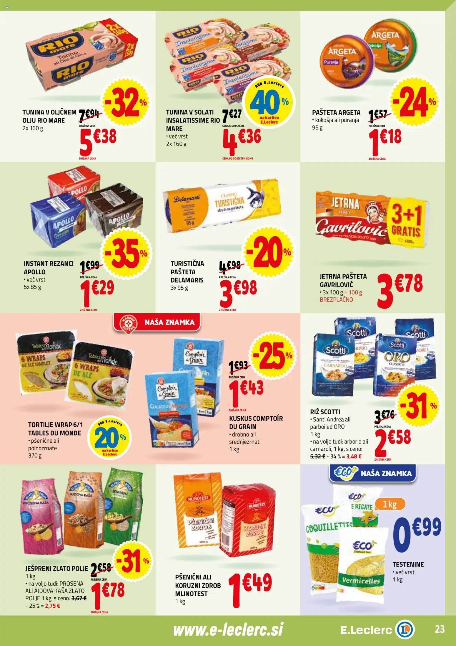 Novi E.leclerc katalog ponudbe – veljaven od 04.02.2026 | Stran: 23 | Izdelki: Rezanci, Kuskus, Riz, Testenine