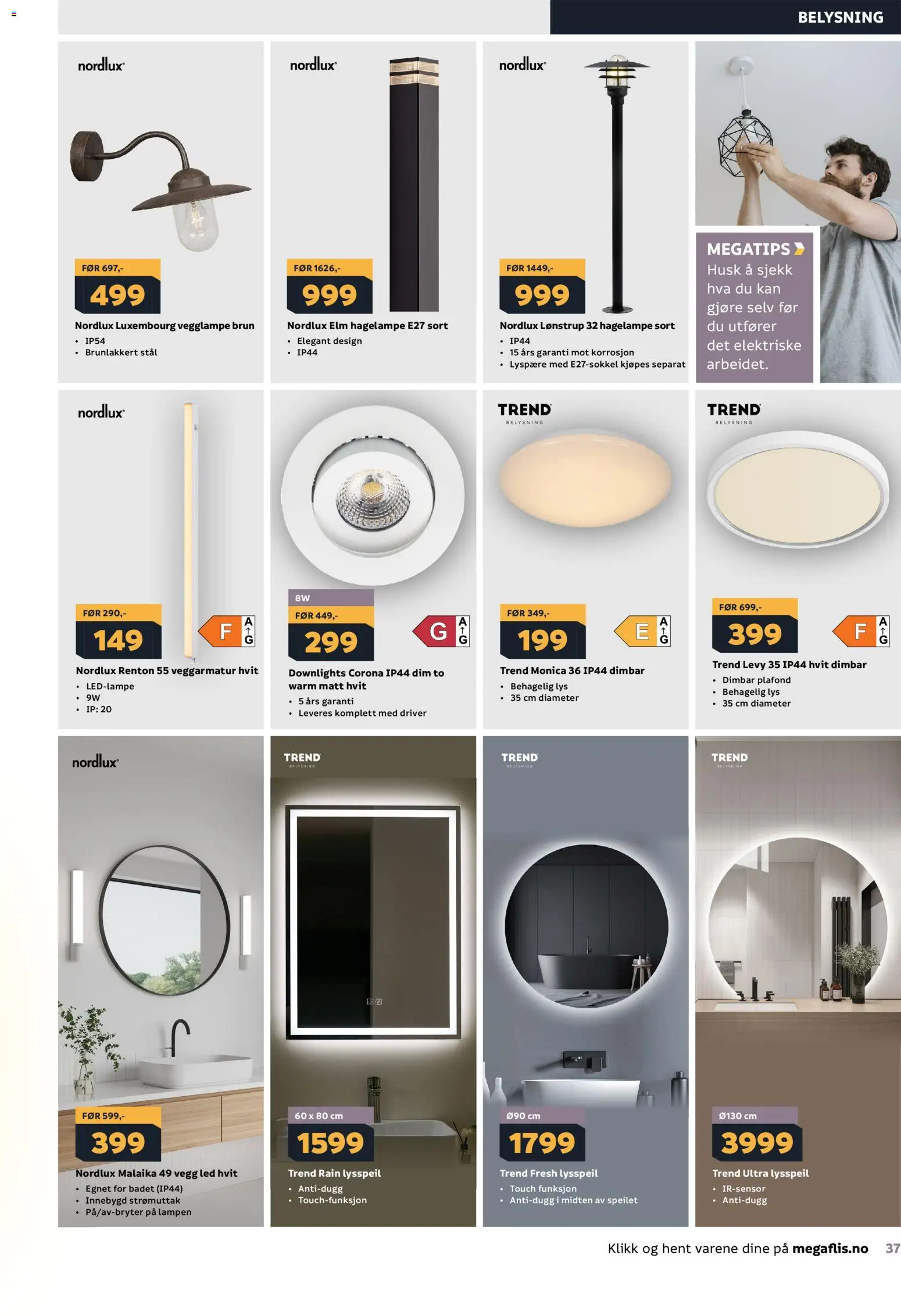 {H1} | Side: 37 | Produkter: Vegglampe, Lys