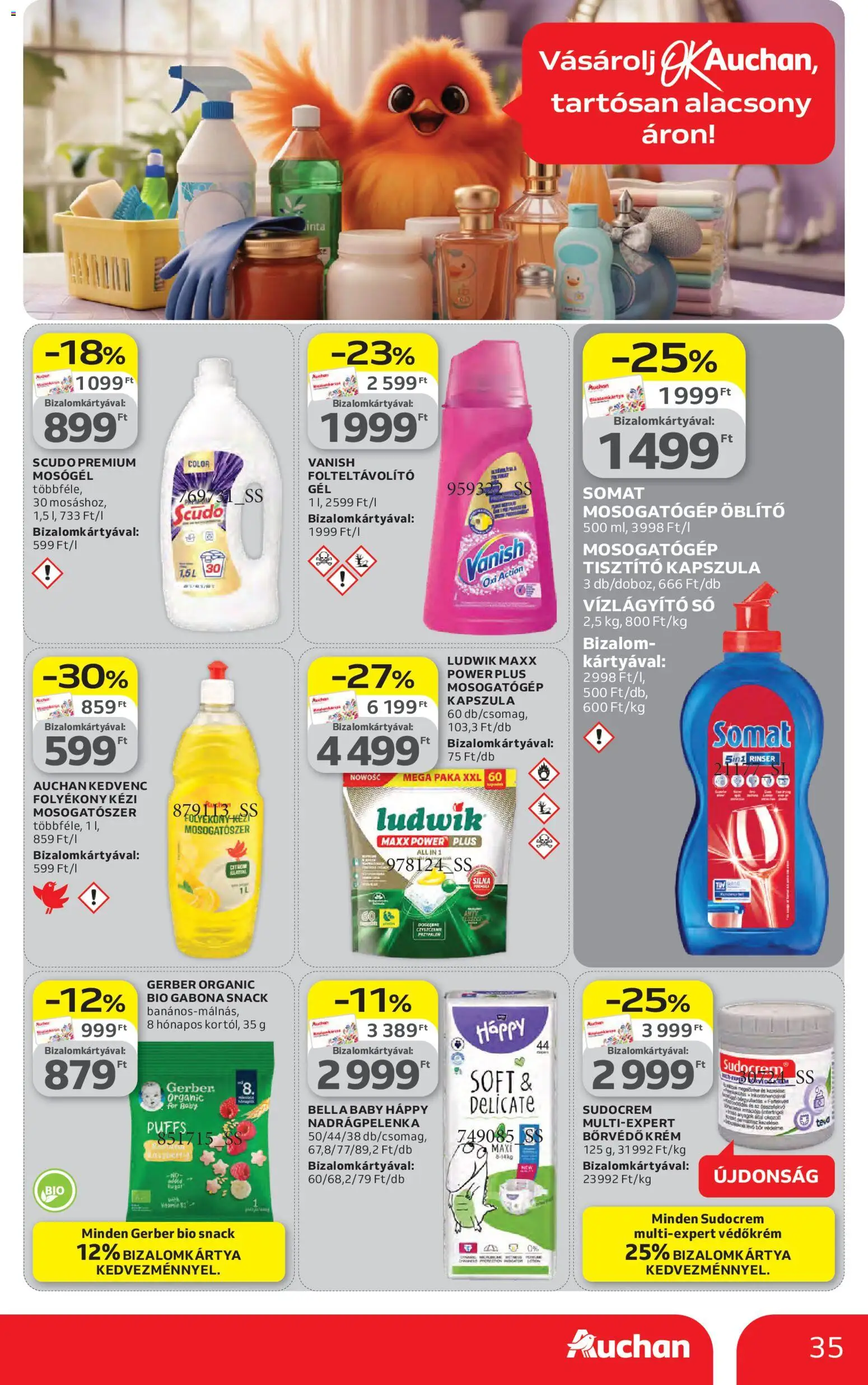 Auchan akciós ujság - amely érvényes a következő dátumtól: 16.04.2026 | Oldal: 35 | Termékek: Somat, Öblítő, Mosogatógép öblítő, Mosogatószer