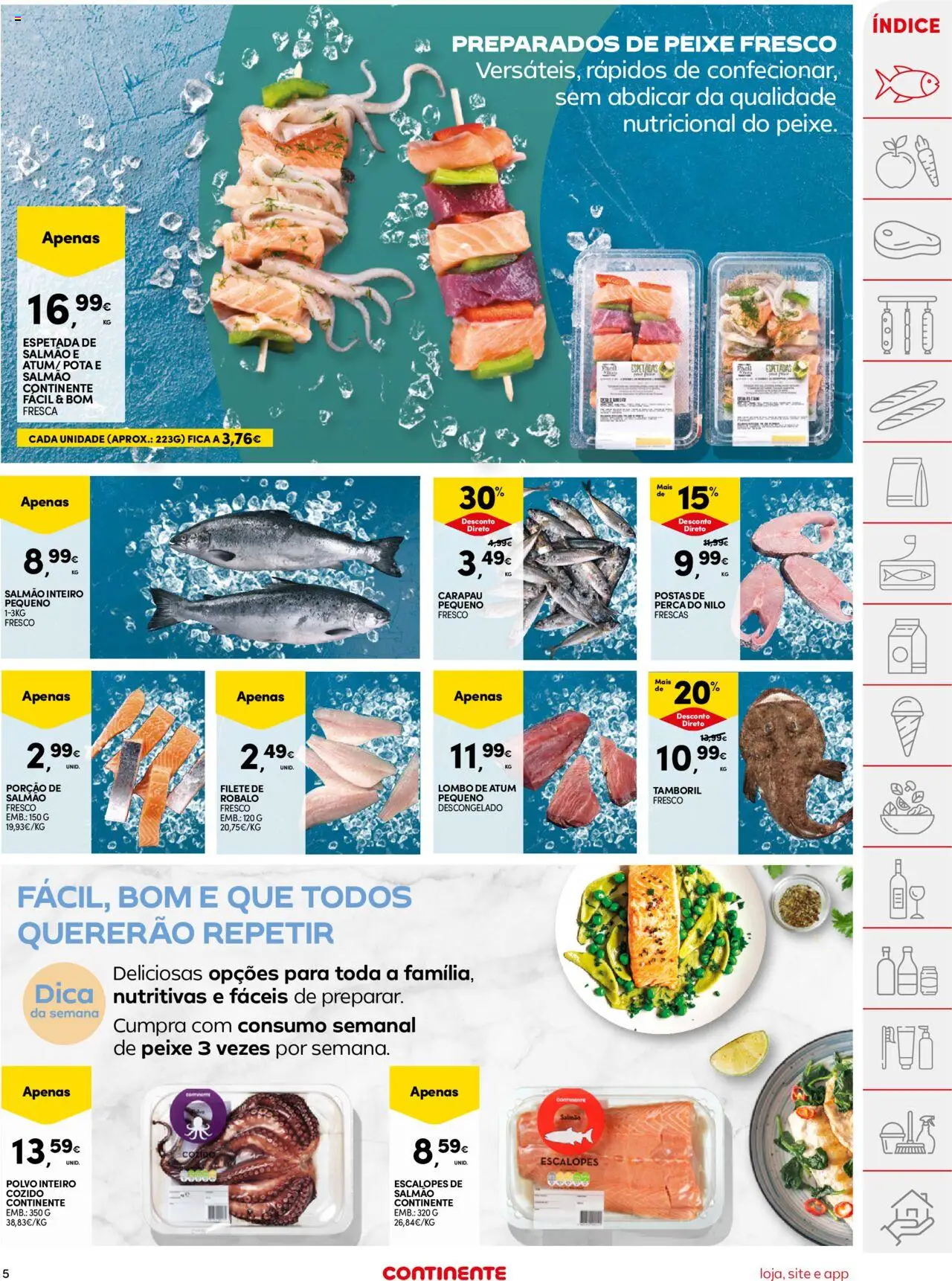 Continente folheto │ válido de 12.08.2025 | Página: 5 | Produtos: Polvo, Salmão, Tamboril, Peixe