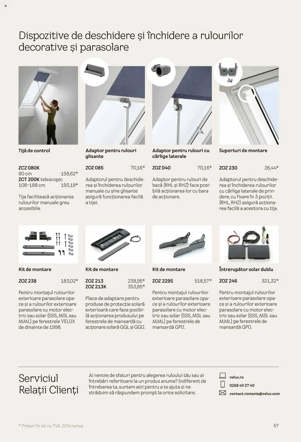 Noul catalog Velux – valabil de la 25.02.2025 | Pagină: 57 | Produse: Adaptor, Protecție solară