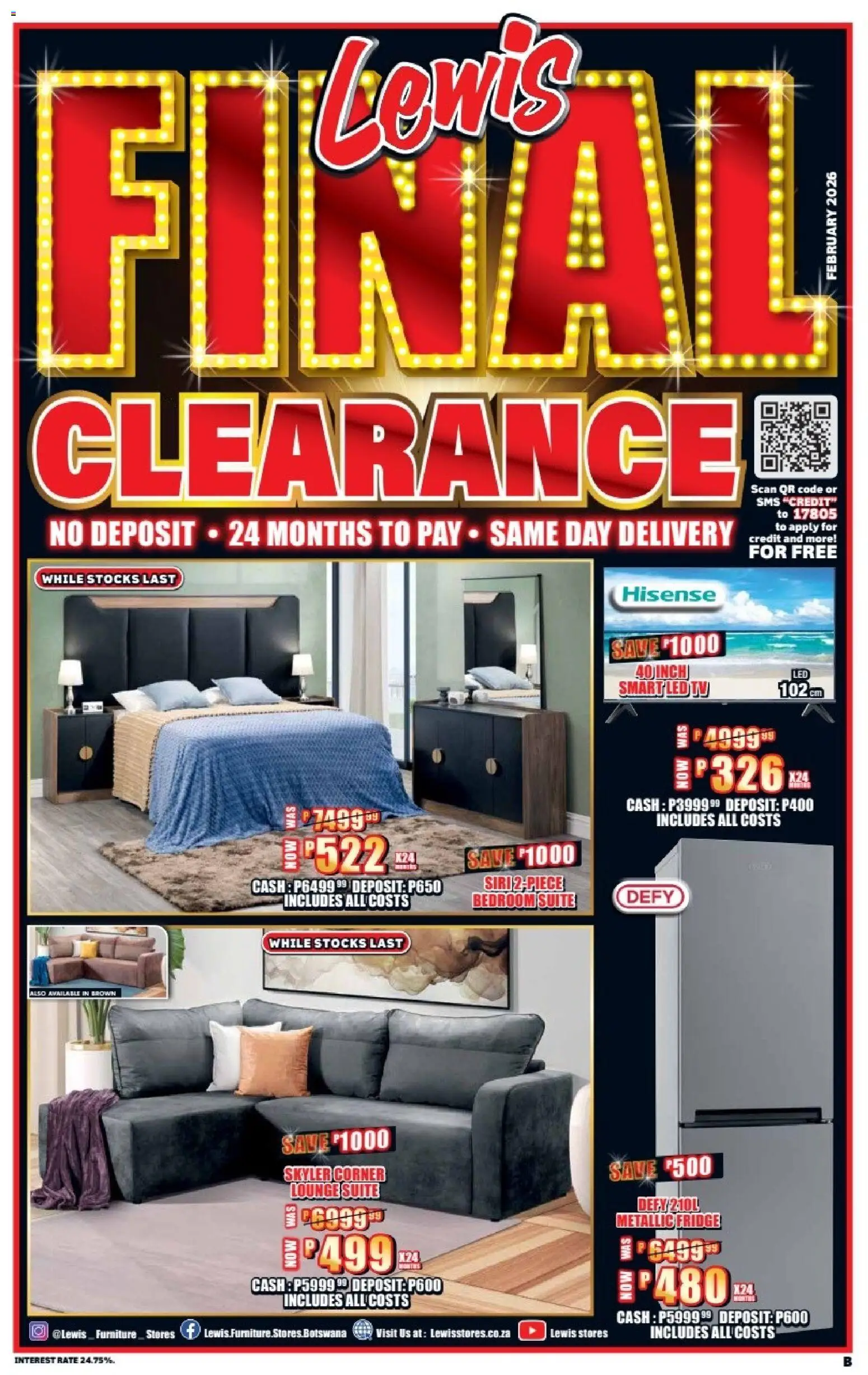 New Lewis Stores catalogue – valid from 23.02.2026 | Page: 1 | Products: TV, Fridge, Lounge suite