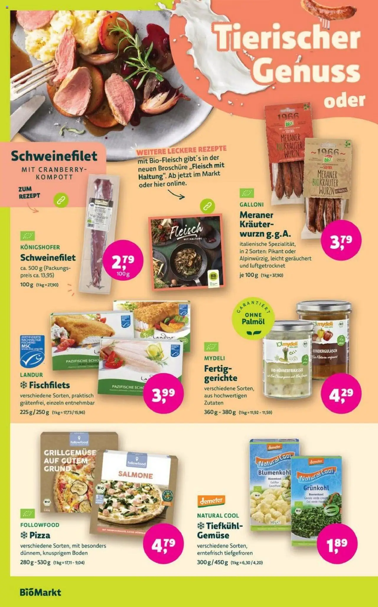 BioMarkt Prospekt 	 – gültig ab 22.10.2025 | Seite: 8 | Produkte: Rindergulasch, Schweinefilet, Gemüse, Blumenkohl