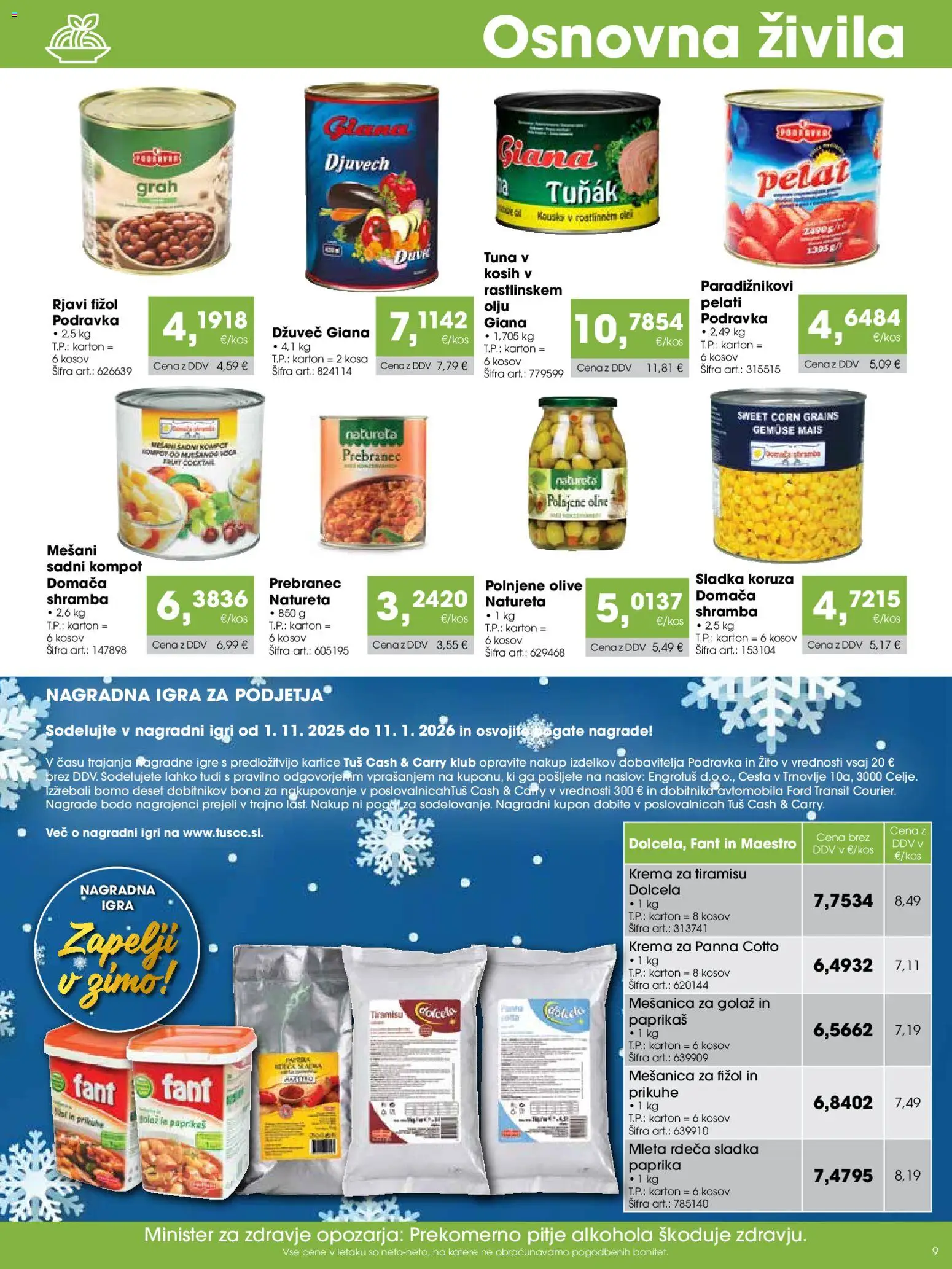 Novi Tuš katalog ponudbe – veljaven od 07.11.2025 | Stran: 9 | Izdelki: Koruza, Paprika, Tuna, Olive