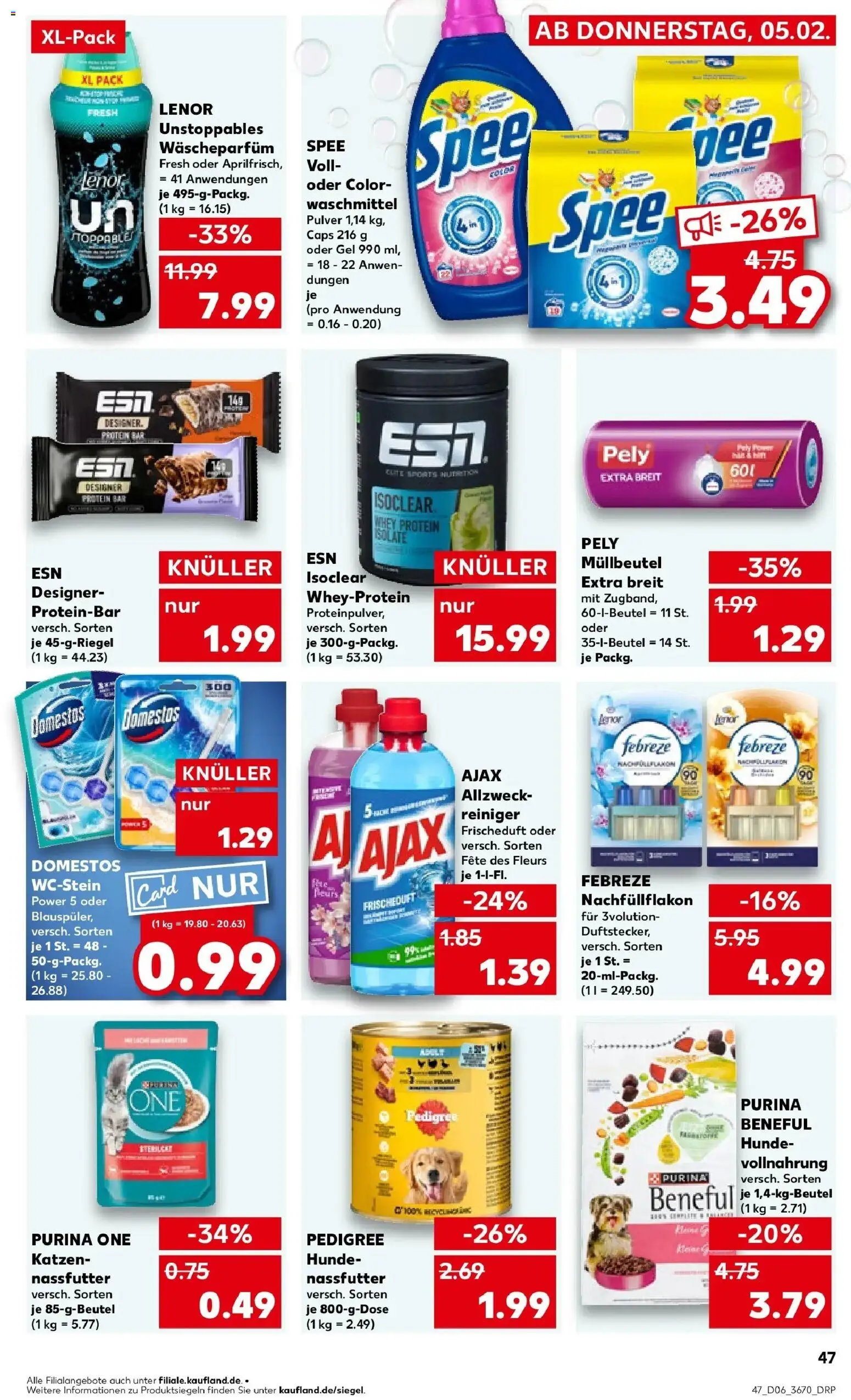 Kaufland prospekt Ettlingen	 – gültig ab 09.02.2026 | Seite: 47 | Produkte: Purina one, Lenor, Waschmittel, Pedigree