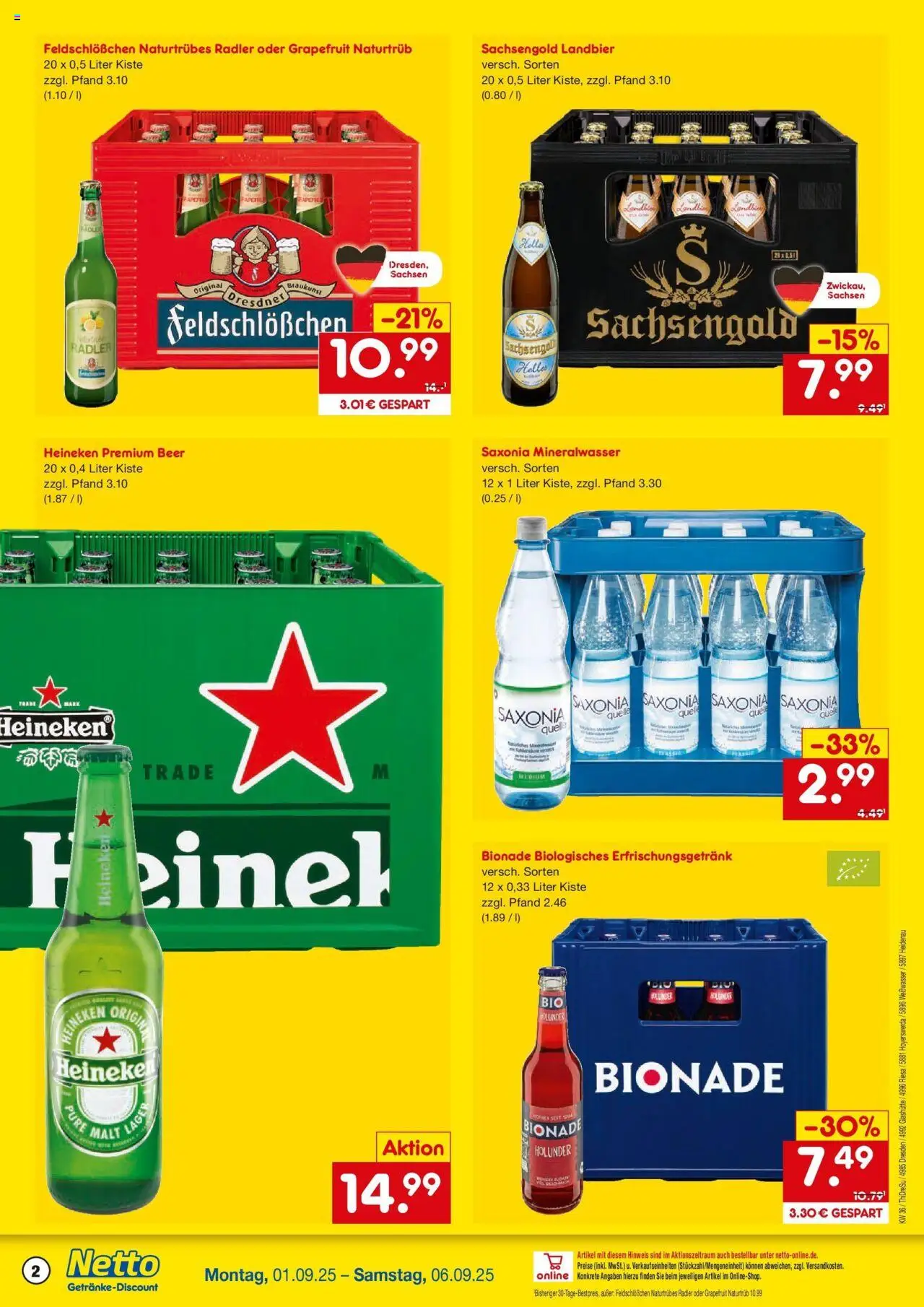 Netto Marken-Discount prospekt Riesa	 – gültig ab 01.09.2025 | Seite: 2 | Produkte: Mineralwasser, Heineken, Grapefruit, Radler