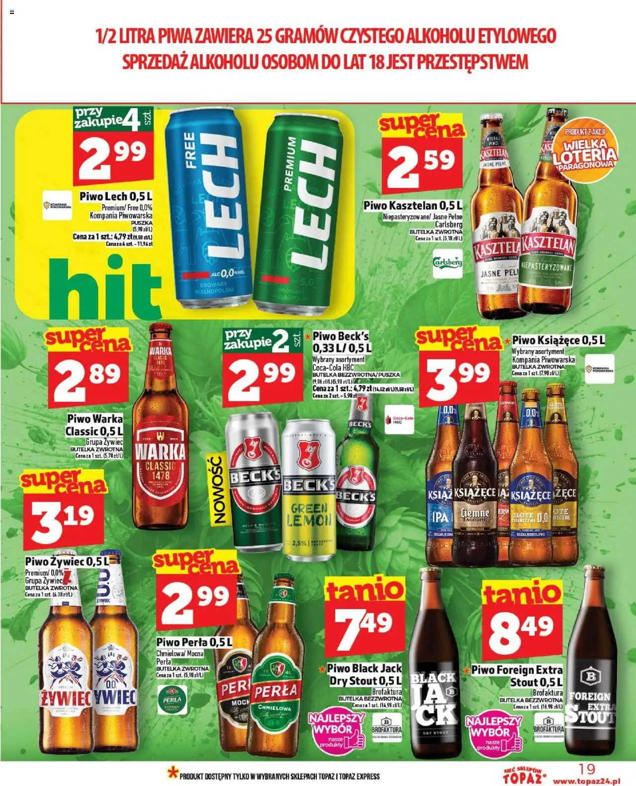 Topaz Gazetka od 09.10.2025 | Strona: 19 | Produkty: Piwo perła, Warka, Piwo Warka, Piwo