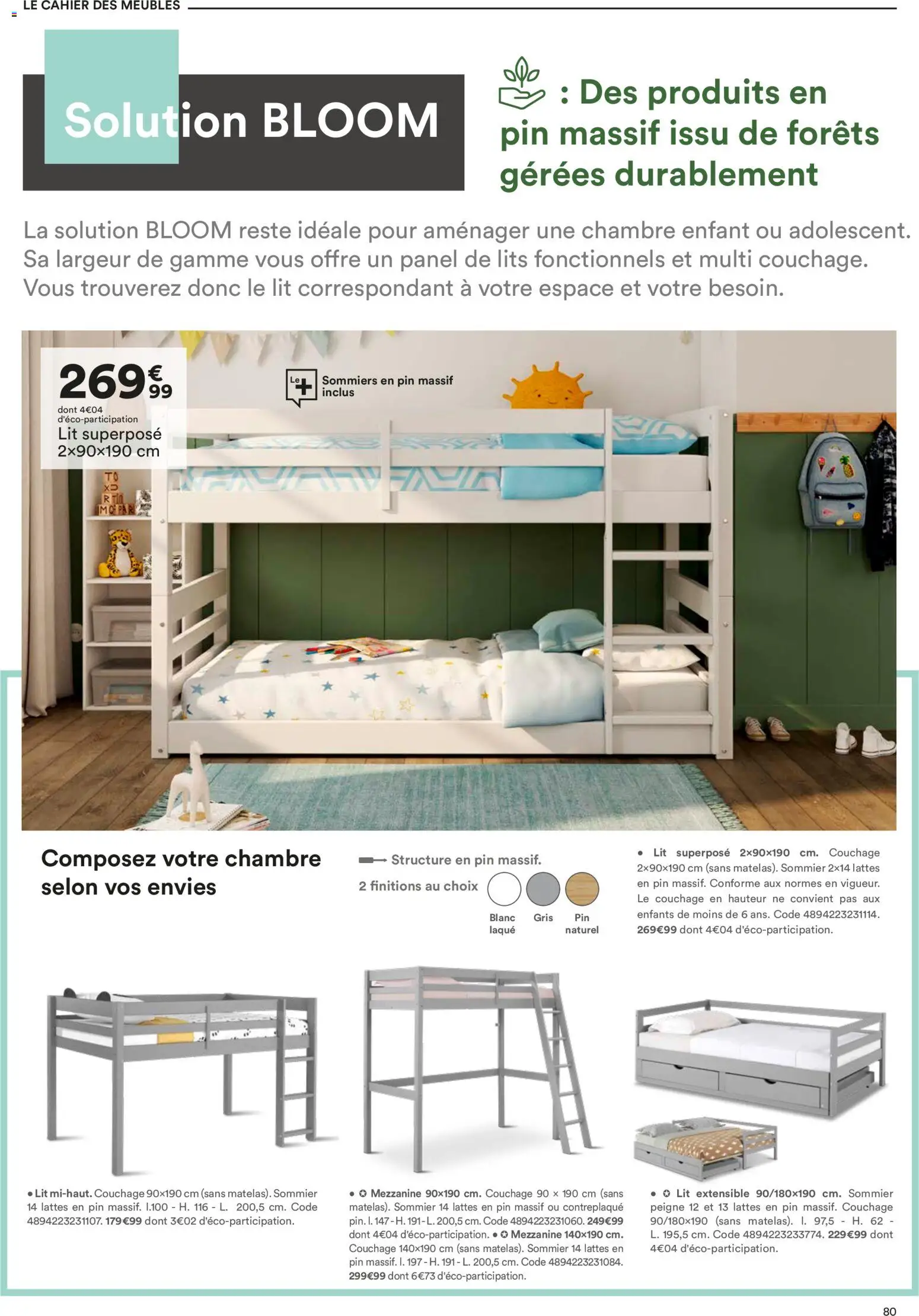 {H1} | Page: 80 | Produits: Peigne, Lit, Sommier, Laque