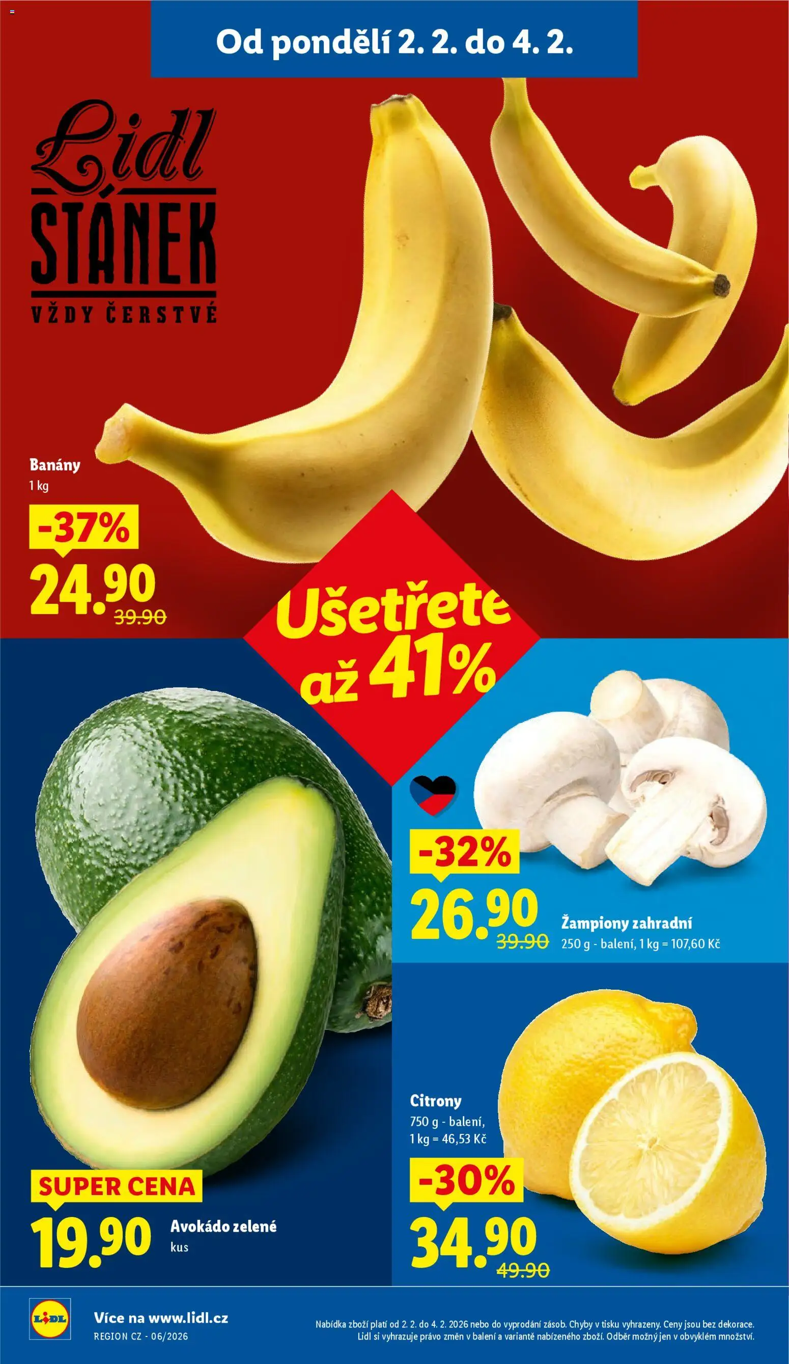 Lidl leták od 02.02.2026 | Strana: 12 | Produkty: Žampiony, Banány, Citróny, Avokádo