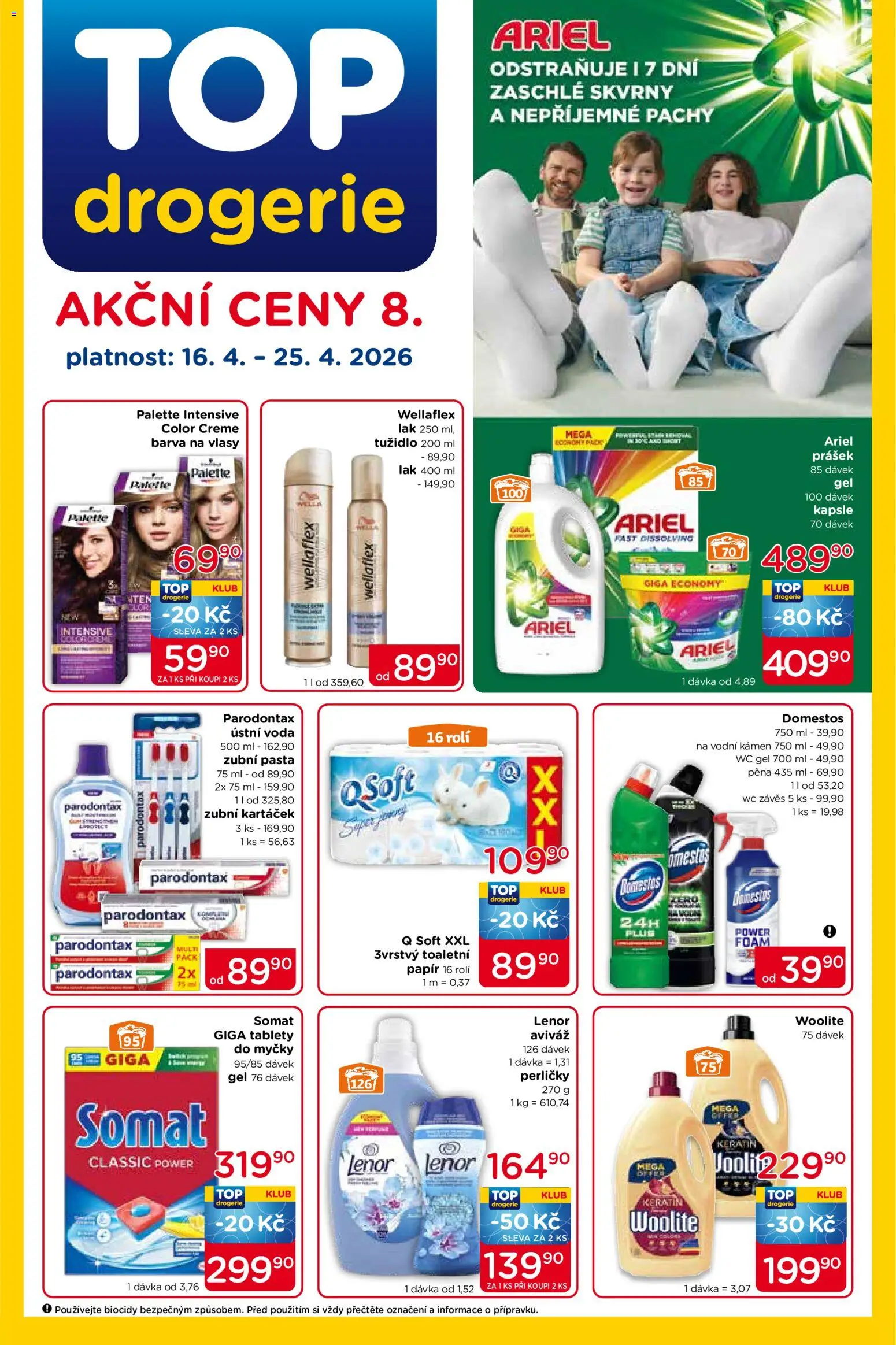 Top drogerie leták od 16.04.2026 | Strana: 1 | Produkty: Aviváž, Domestos, Drogerie, Tužidlo