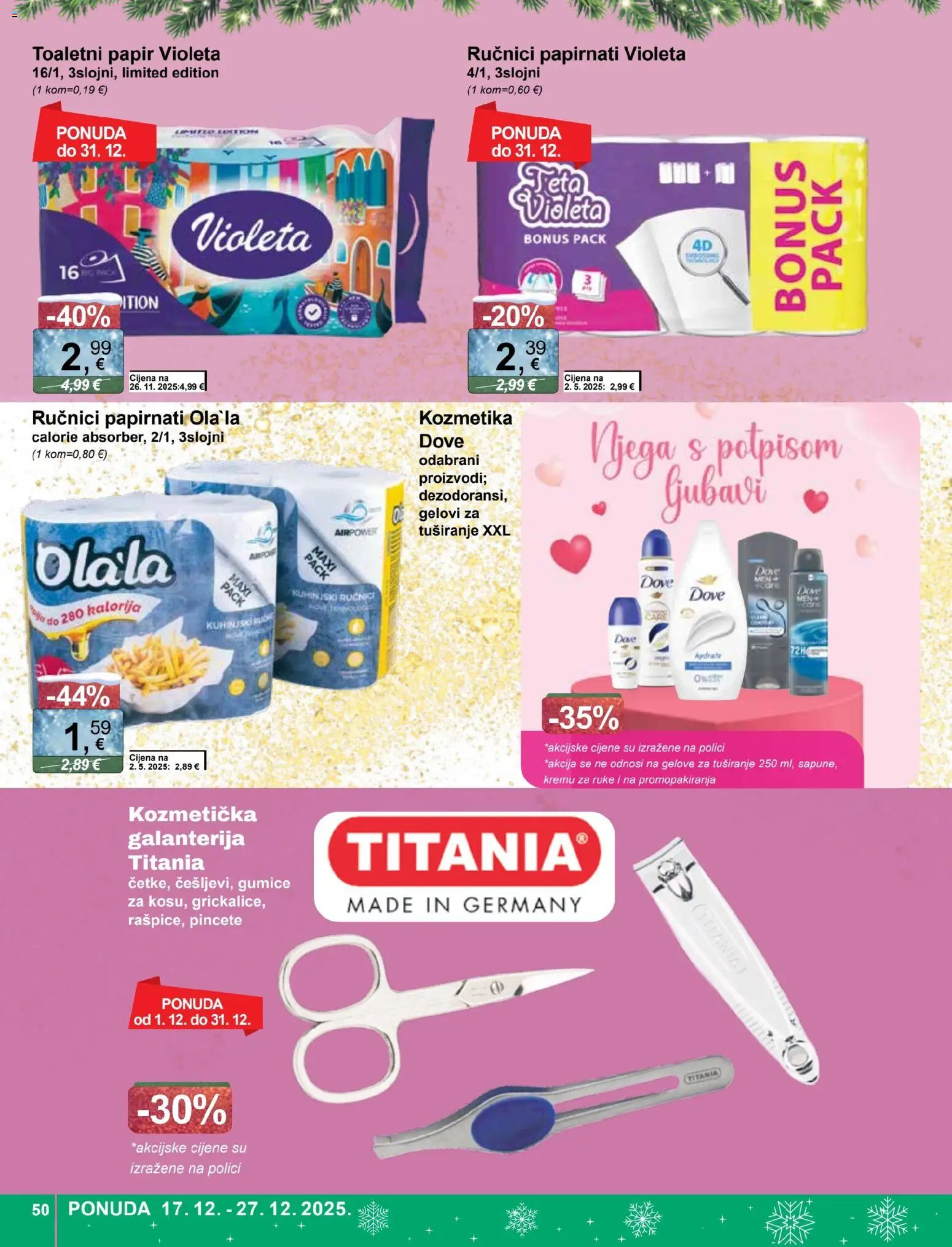 KTC katalog | vrijedi od 17.12.2025 | Stranica: 50 | Proizvodi: Toaletni papir, Dove, Violeta, Gumice
