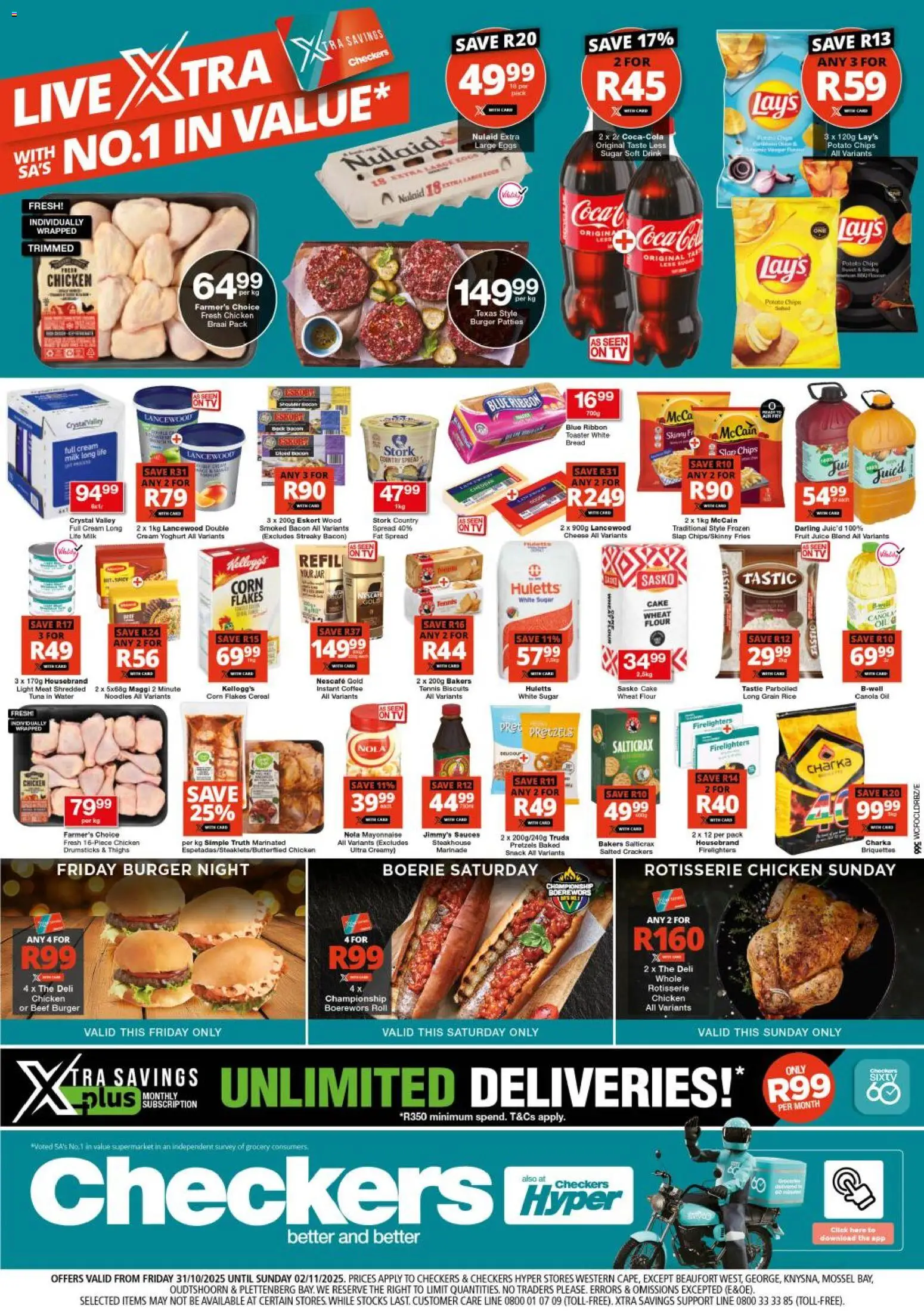New Checkers catalogue – valid from 31.10.2025 | Page: 1 | Products: Yoghurt, Milk, Rice, Beef