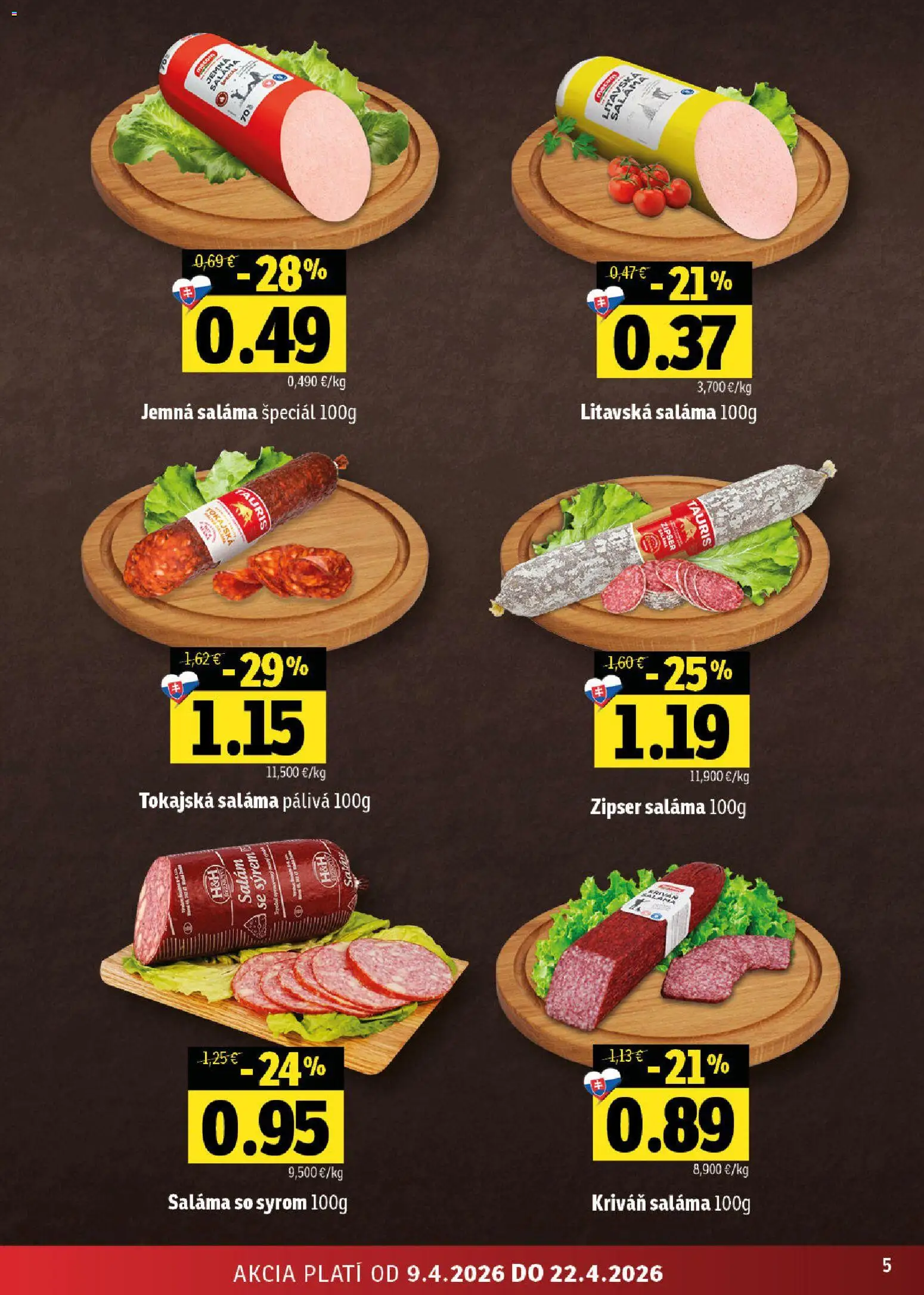 Nové Fresh akcie – leták je platný od 09.04.2026 | Strana: 5 | Produkty: Saláma