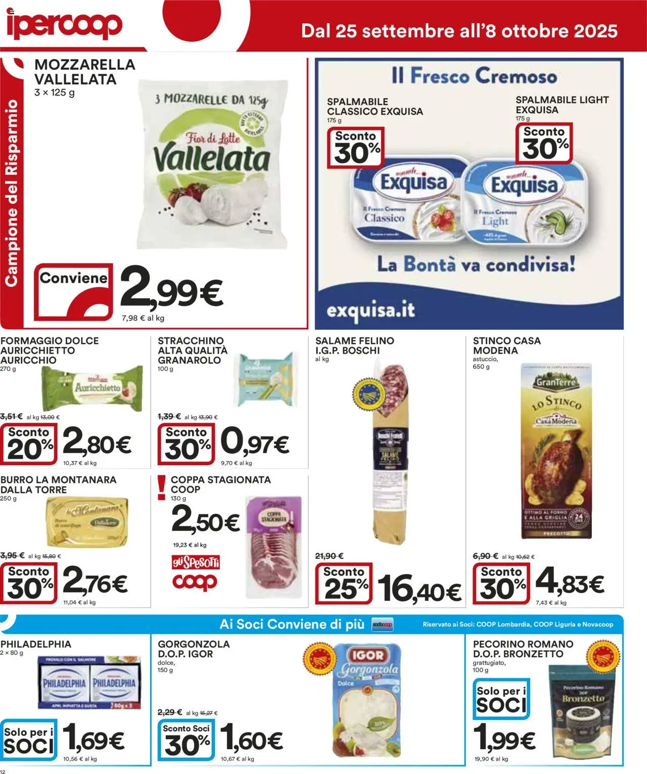 Volantino Ipercoop del 25.09.2025 | Pagina: 12 | Prodotti: Mozzarella, Griglia, Pecorino Romano, Gorgonzola
