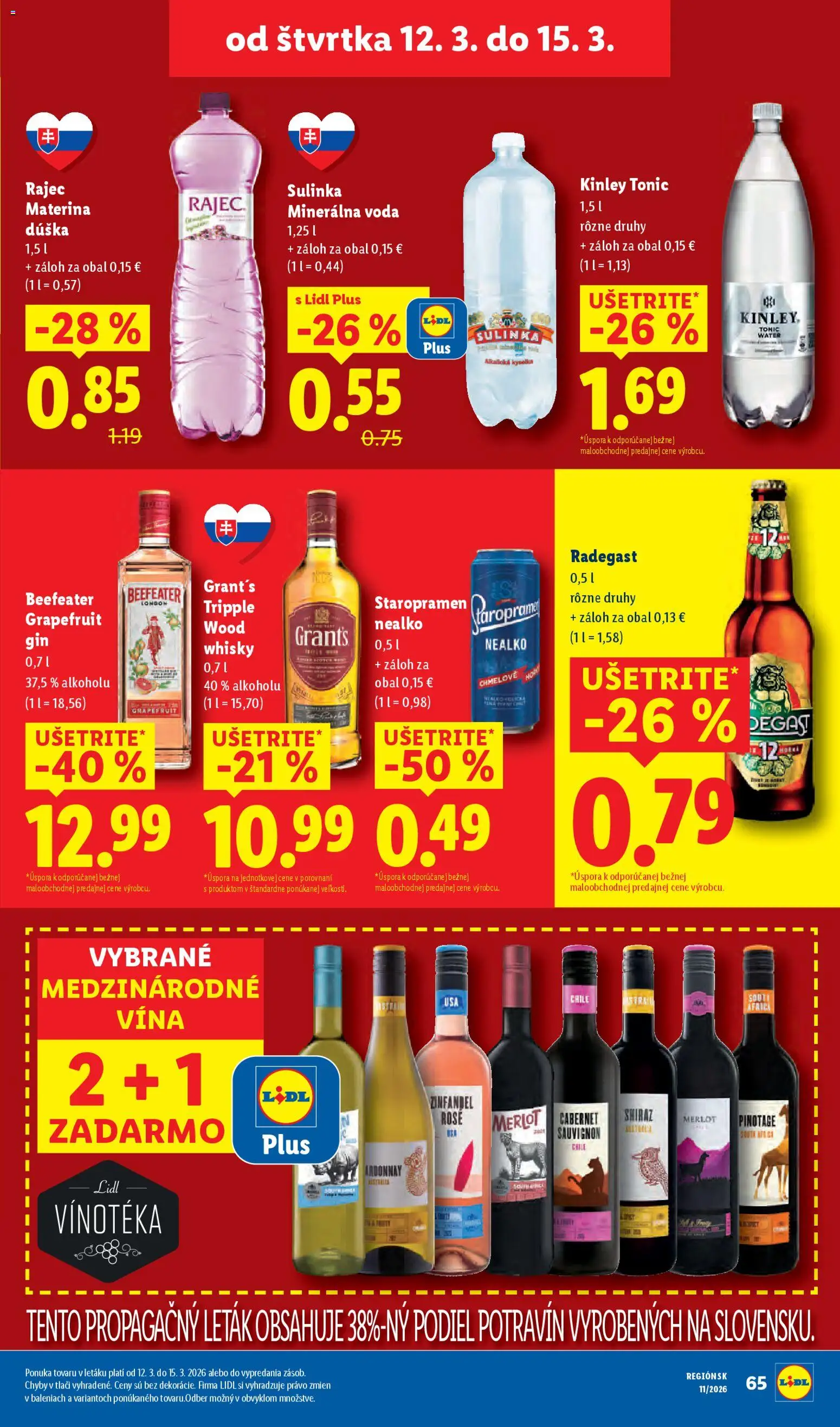 Nové Lidl akcie – leták je platný od 09.03.2026 | Strana: 69 | Produkty: Radegast, Staropramen, Gin, Voda