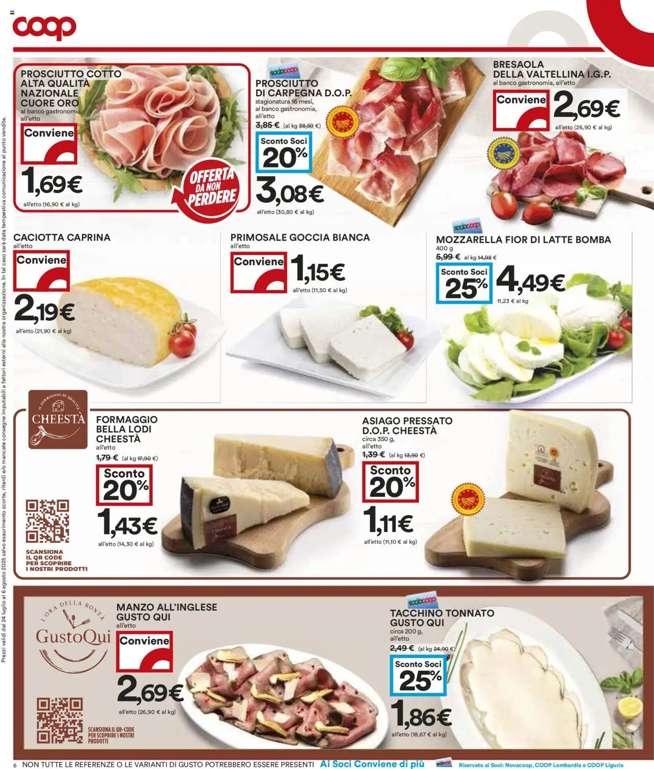 Volantino COOP del 24.07.2025 | Pagina: 6 | Prodotti: Bresaola, Mozzarella, Formaggio, Data