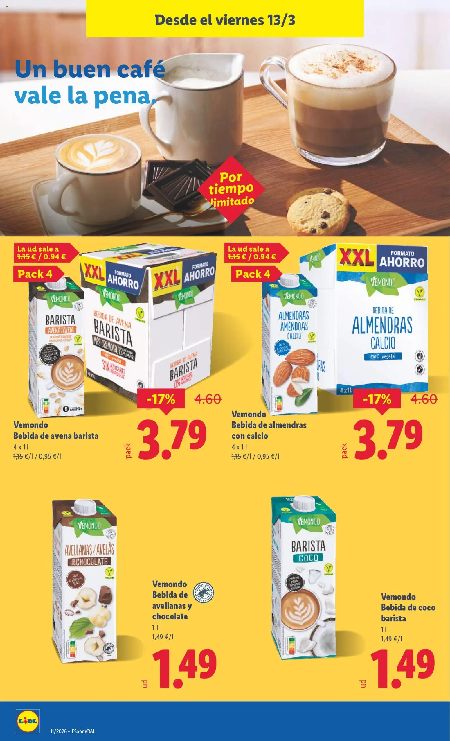 Lidl folleto │ válido desde el 09.03.2026 | Página: 44 | Productos: Café, Chocolate, Bebida de avena, Bebida de almendras con calcio