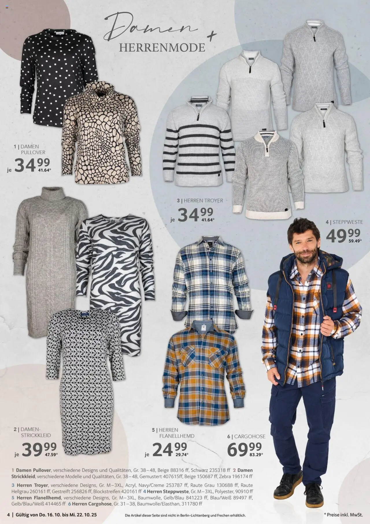 Selgros  Non Food – gültig ab 16.10.2025 | Seite: 4 | Produkte: Steppweste, Cargohose, Pullover