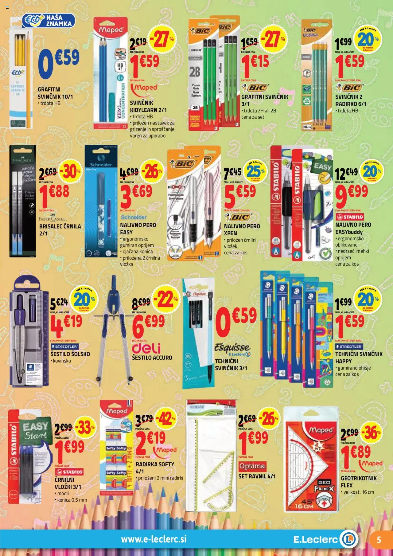 E.leclerc katalog vse za šolo │ velja od 13.08.2025 | Stran: 5 | Izdelki: Vložki, Kos, Svinčnik