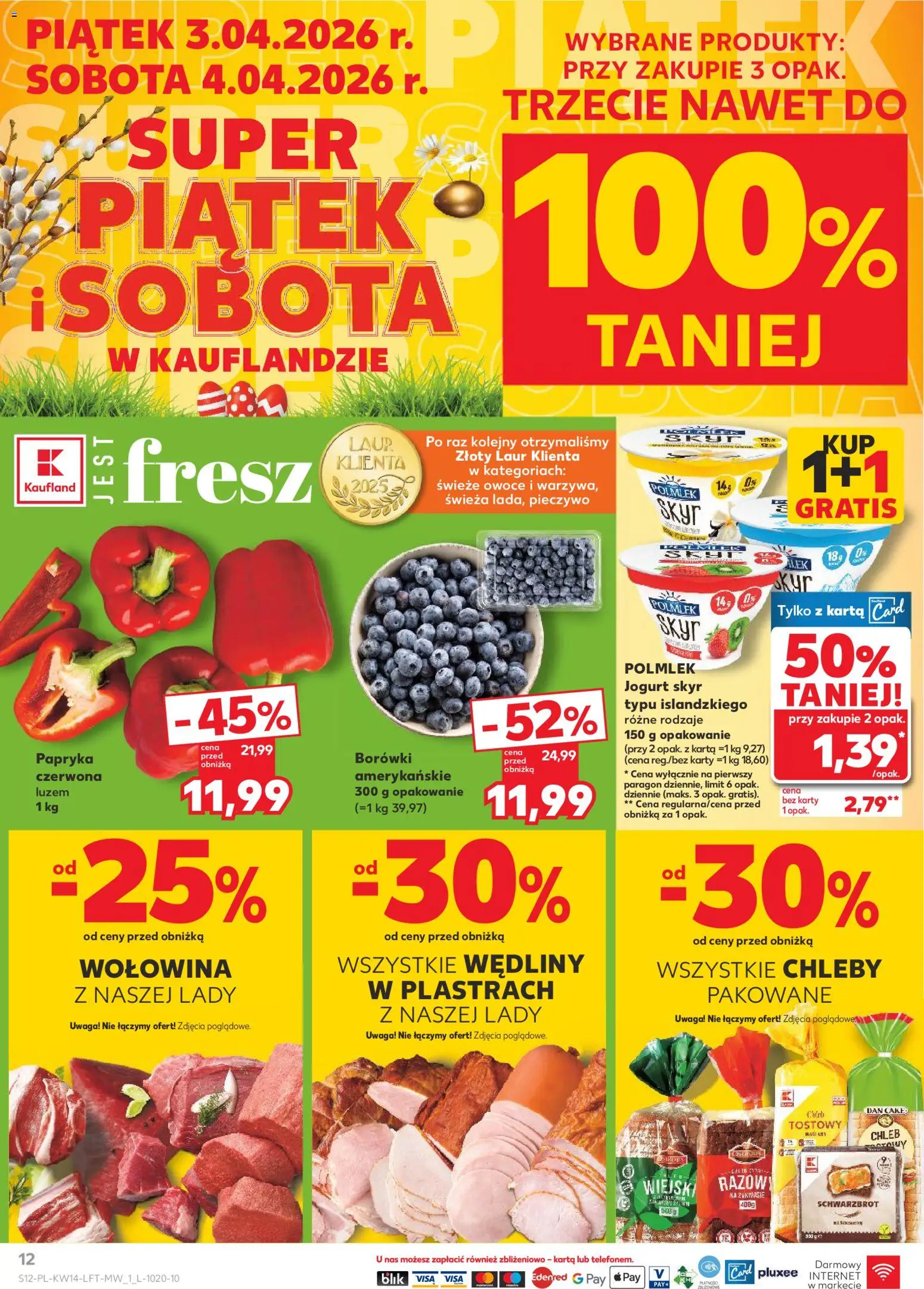 Kaufland Polsko leták od 01.04.2026 | Strana: 12 | Produkty: Jogurt, Chléb, Skyr, Karty