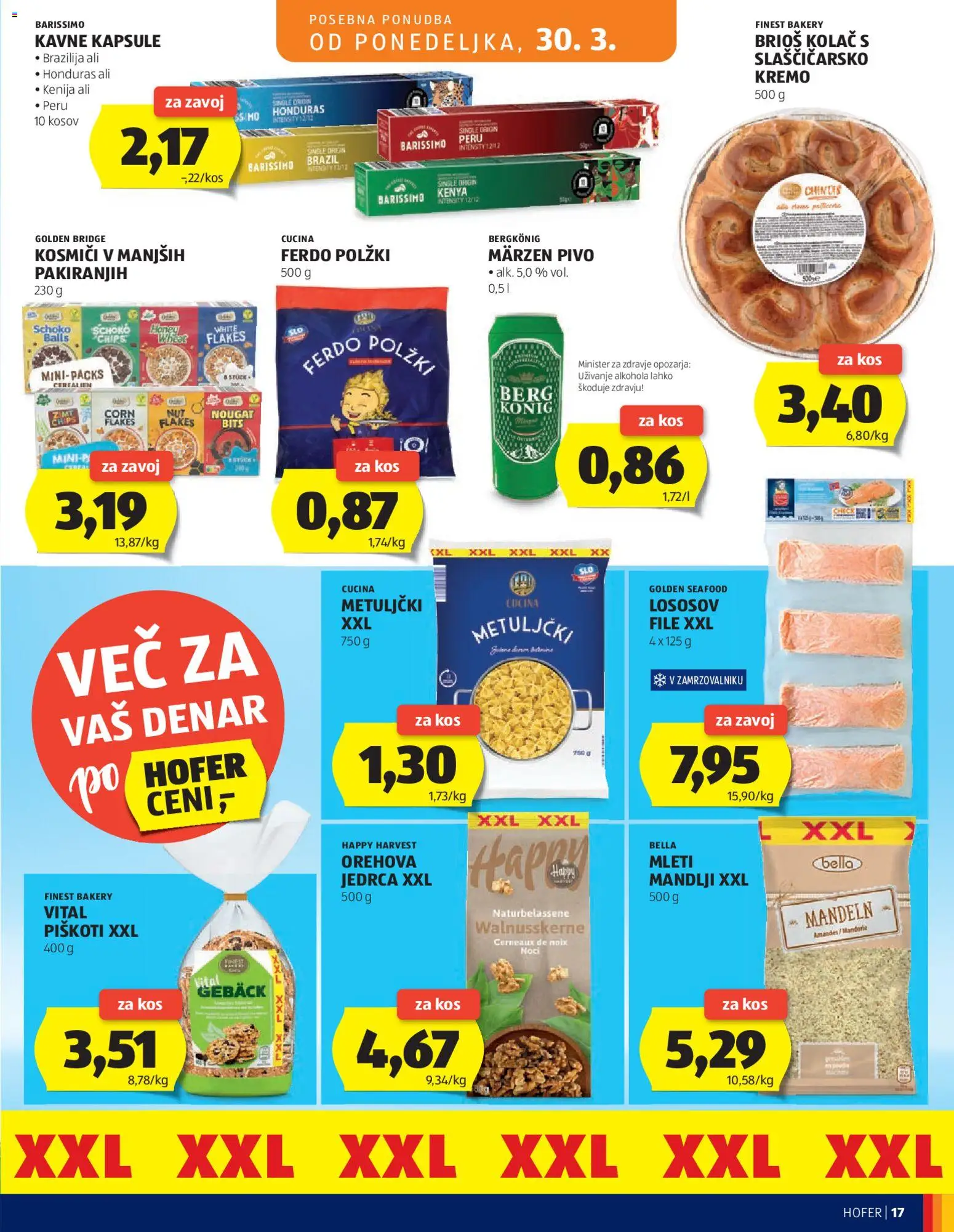 Novi Hofer katalog ponudbe – veljaven od 25.03.2026 | Stran: 17 | Izdelki: Mandlji, Kavne kapsule, Kosmici, Piskoti
