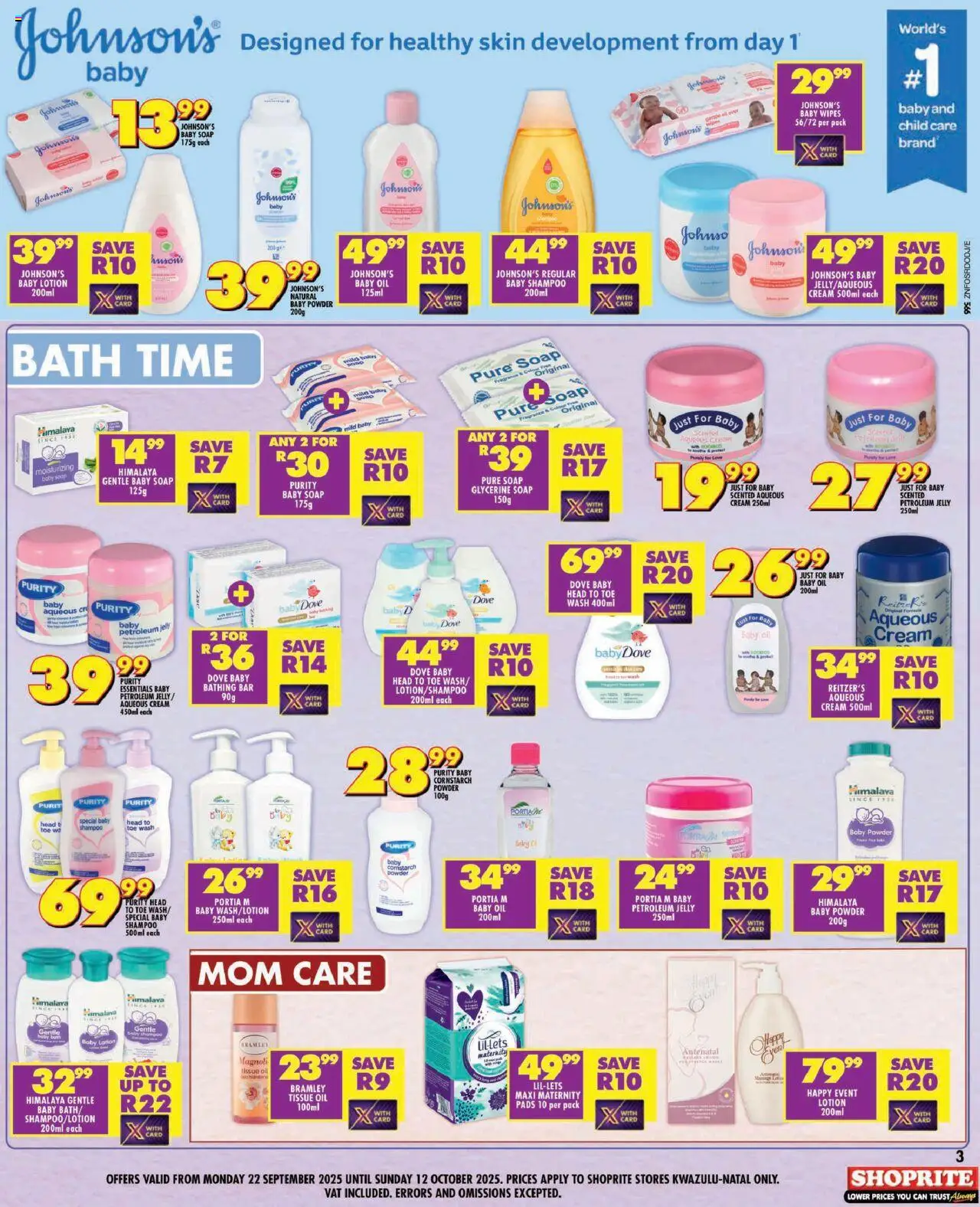 New Shoprite catalogue – valid from 22.09.2025 | Page: 3 | Products: Tissue oil, Powder, Soap, Petroleum jelly