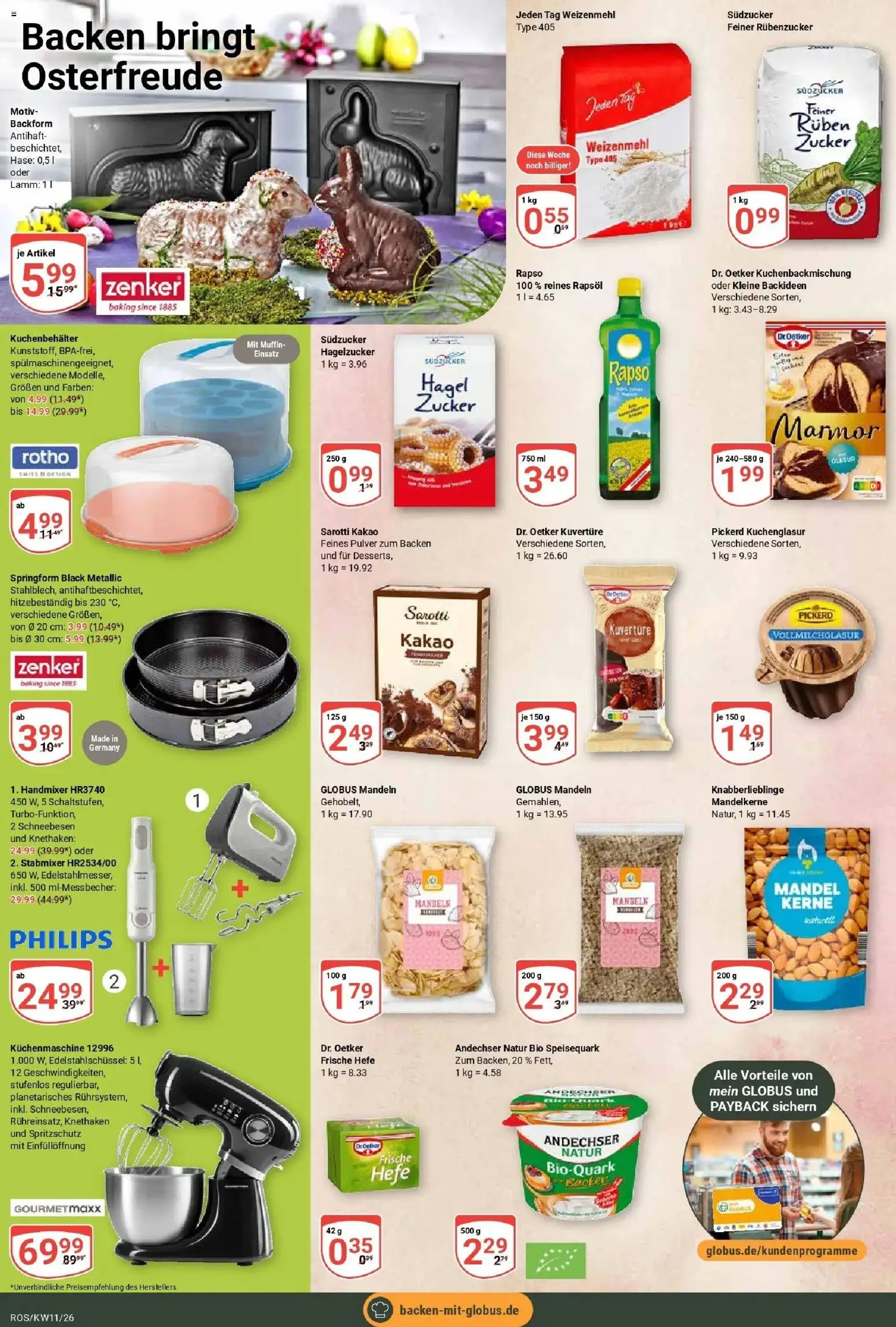 Globus prospekt Lambrechtshagen	 – gültig ab 09.03.2026 | Seite: 16 | Produkte: Weizenmehl, Mandeln, Handmixer, Zucker