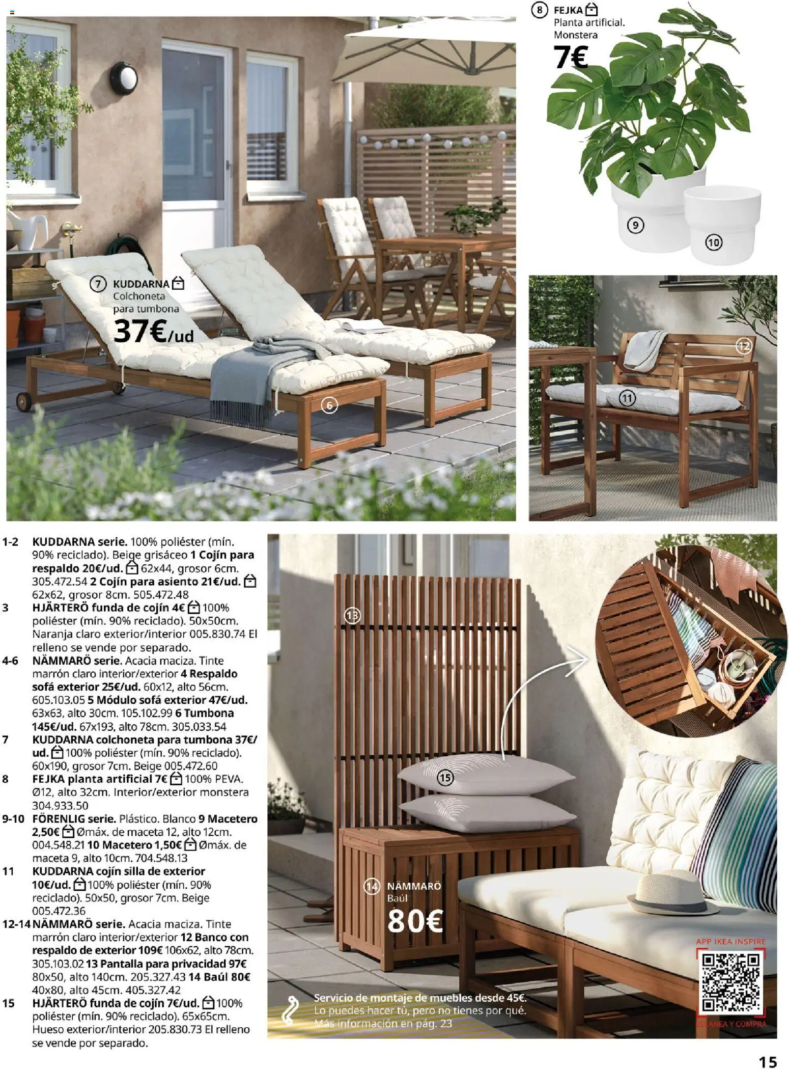 Catálogo IKEA Muebles de exterior │ válido desde el 10.12.2025 | Página: 15 | Productos: Cojín, Sofá, Silla, Maceta