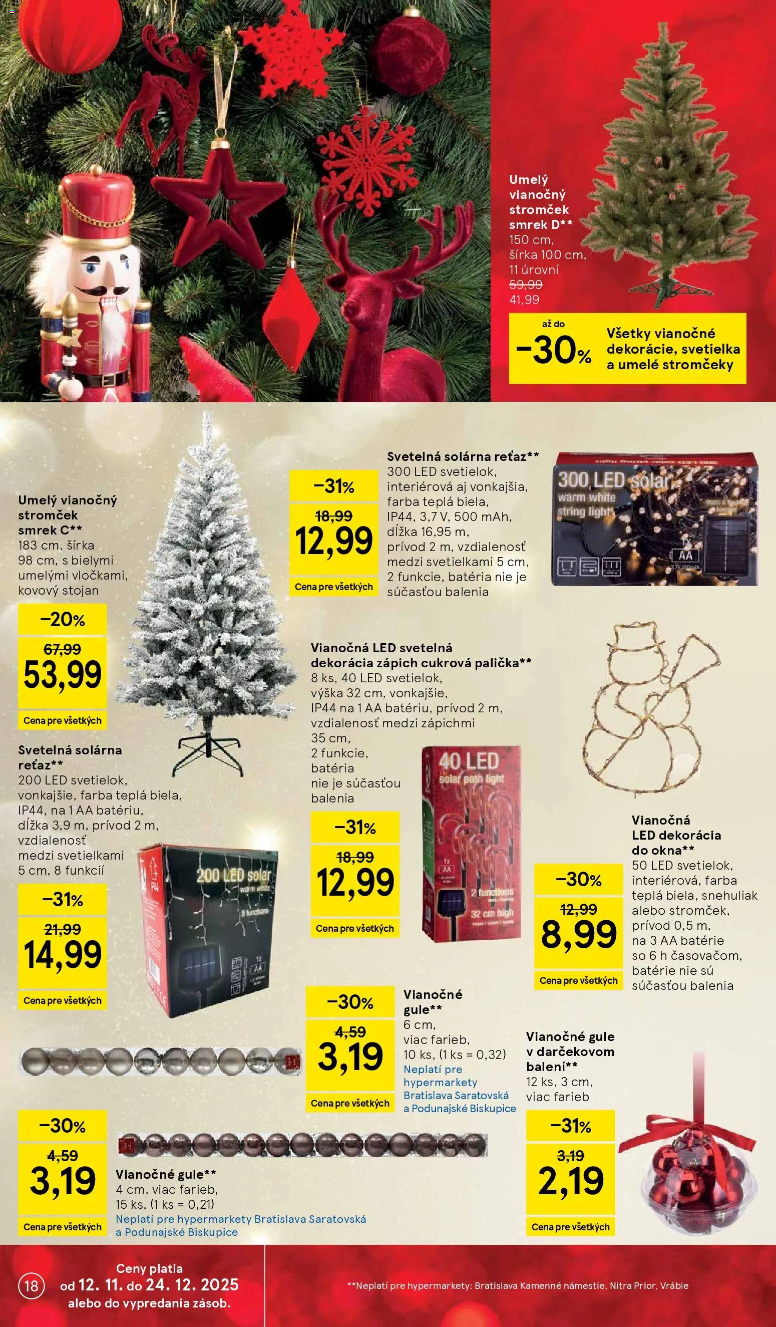 Nové Tesco akcie – leták je platný od 12.11.2025 | Strana: 18 | Produkty: Svetielka, Led, Batéria, Vianočný stromček