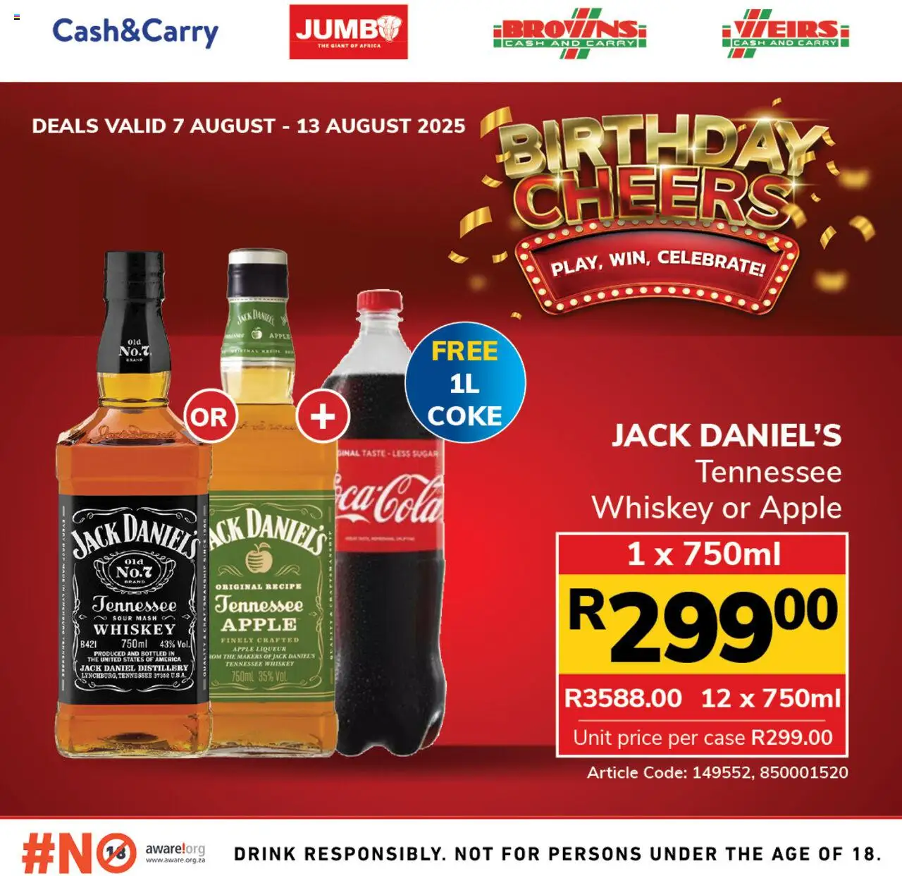 Jumbo Liquor Specials │ valid from 07.08.2025 | Page: 4 | Products: Case, Coke, Whiskey, Sugar