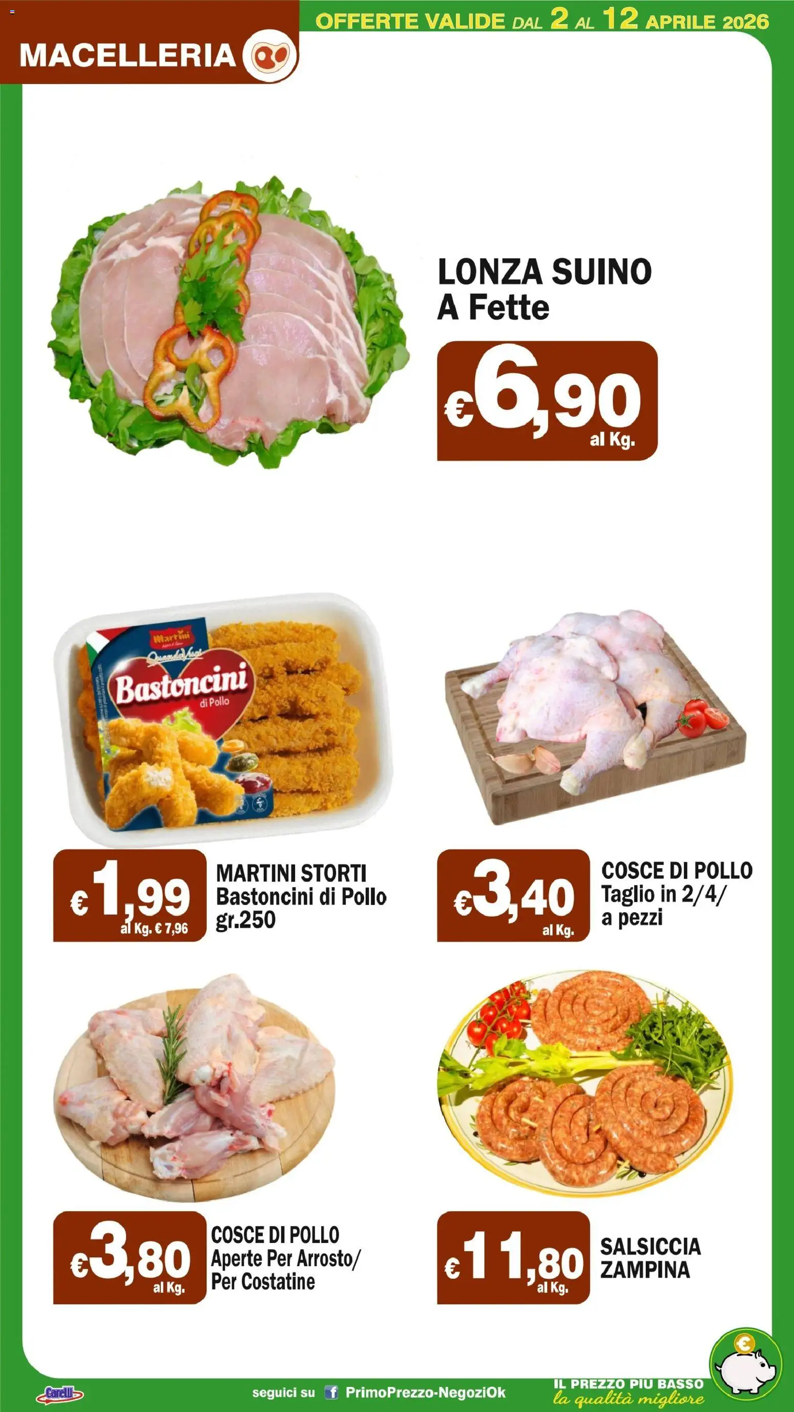 Volantino Primo Prezzo del 02.04.2026 | Pagina: 34 | Prodotti: Pollo, Suino, Salsiccia, Cosce di pollo