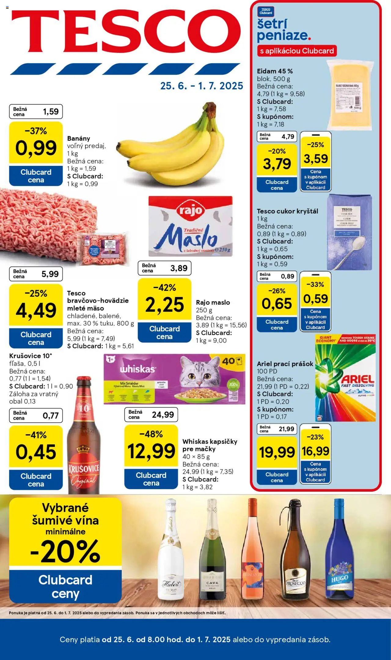 Tesco Hypermarket - leták │ platný od 25.06.2025 | Strana: 1 | Produkty: Maslo, Prací prášok, Krušovice, Ariel