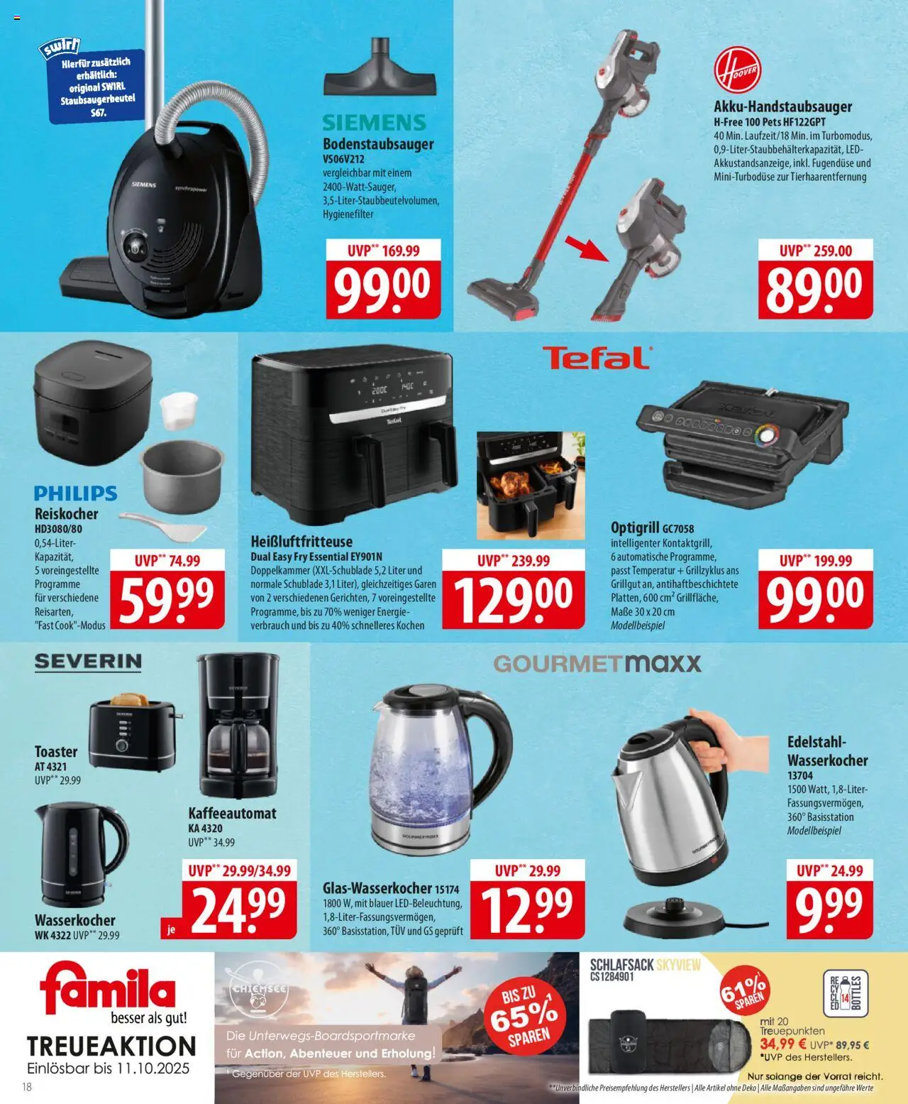 Famila Prospekt 	 – gültig ab 06.10.2025 | Seite: 18 | Produkte: Philips, Toaster, Schlafsack, Heißluftfritteuse