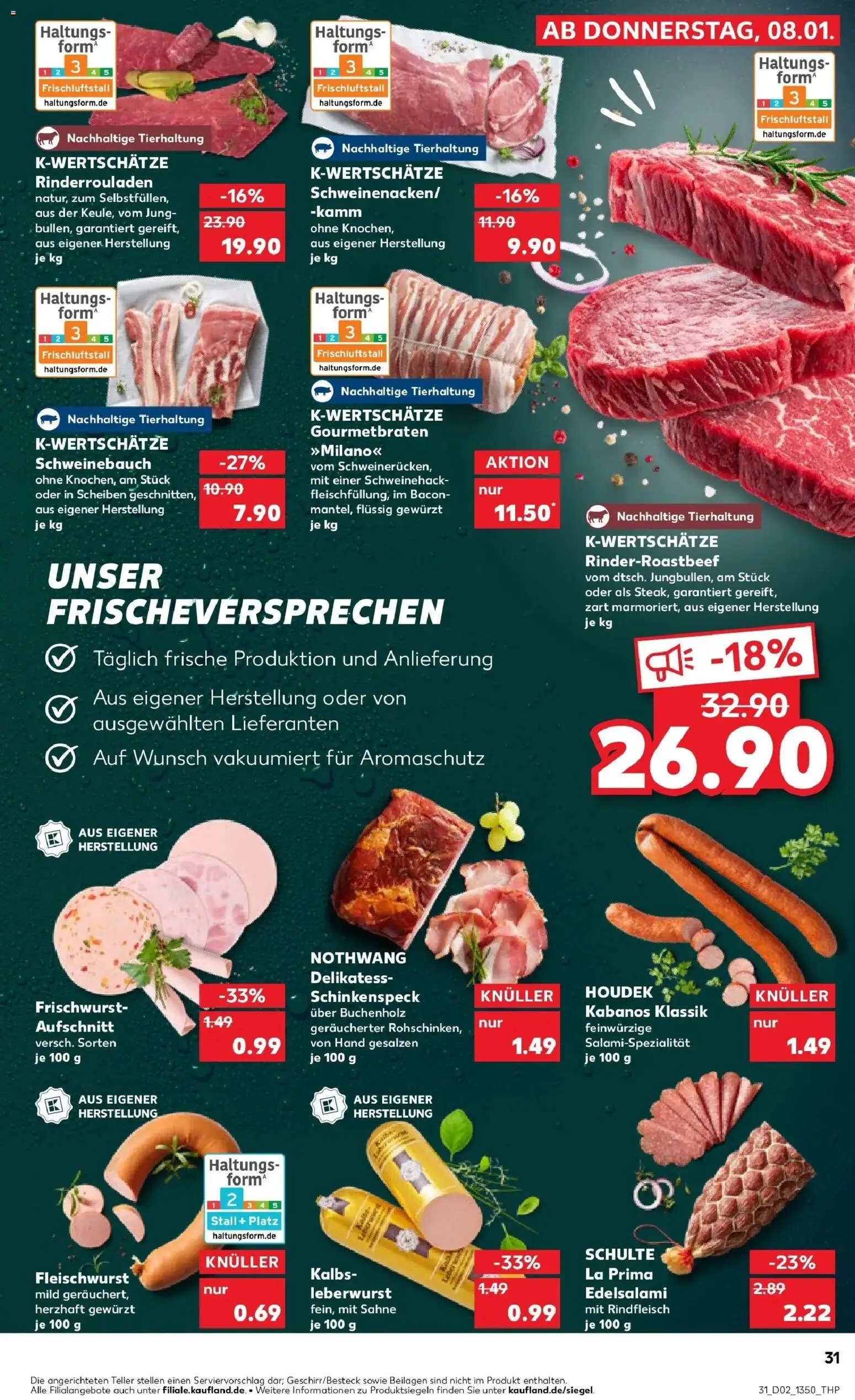 Kaufland prospekt Arnsberg	 – gültig ab 11.01.2026 | Seite: 31 | Produkte: Schweinebauch, Salami, Rindfleisch, Sahne