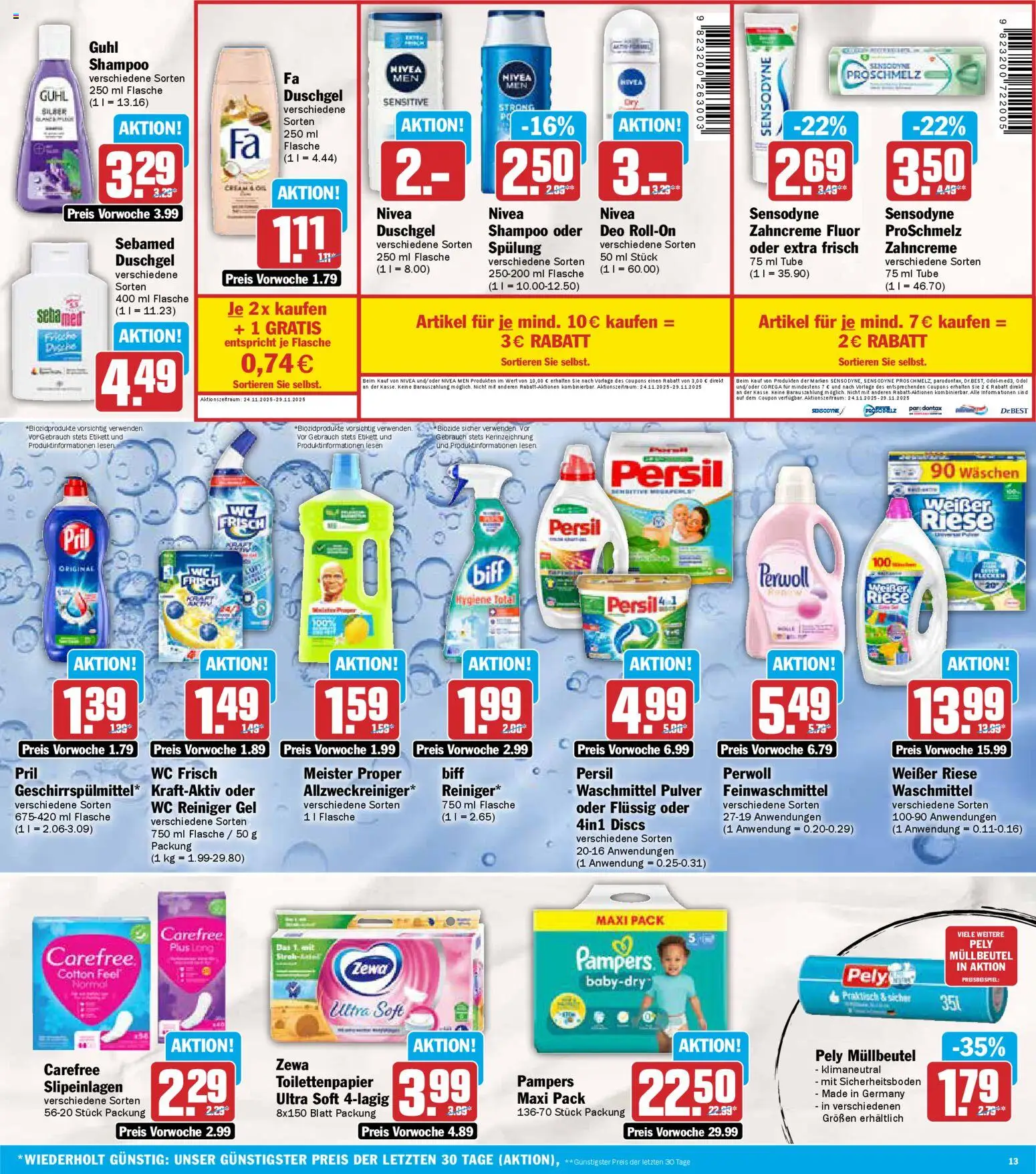 AEZ Prospekt 	 – gültig ab 24.11.2025 | Seite: 13 | Produkte: Pampers, Spülung, Duschgel, Persil