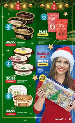 Pogląd oferty "Netto gazetka - Świąteczne jedzenie" - ważna od 04.12.2025 | Strona: 15 | Produkty: Malina, Red bull, Kalendarz adwentowy, Kalendarz