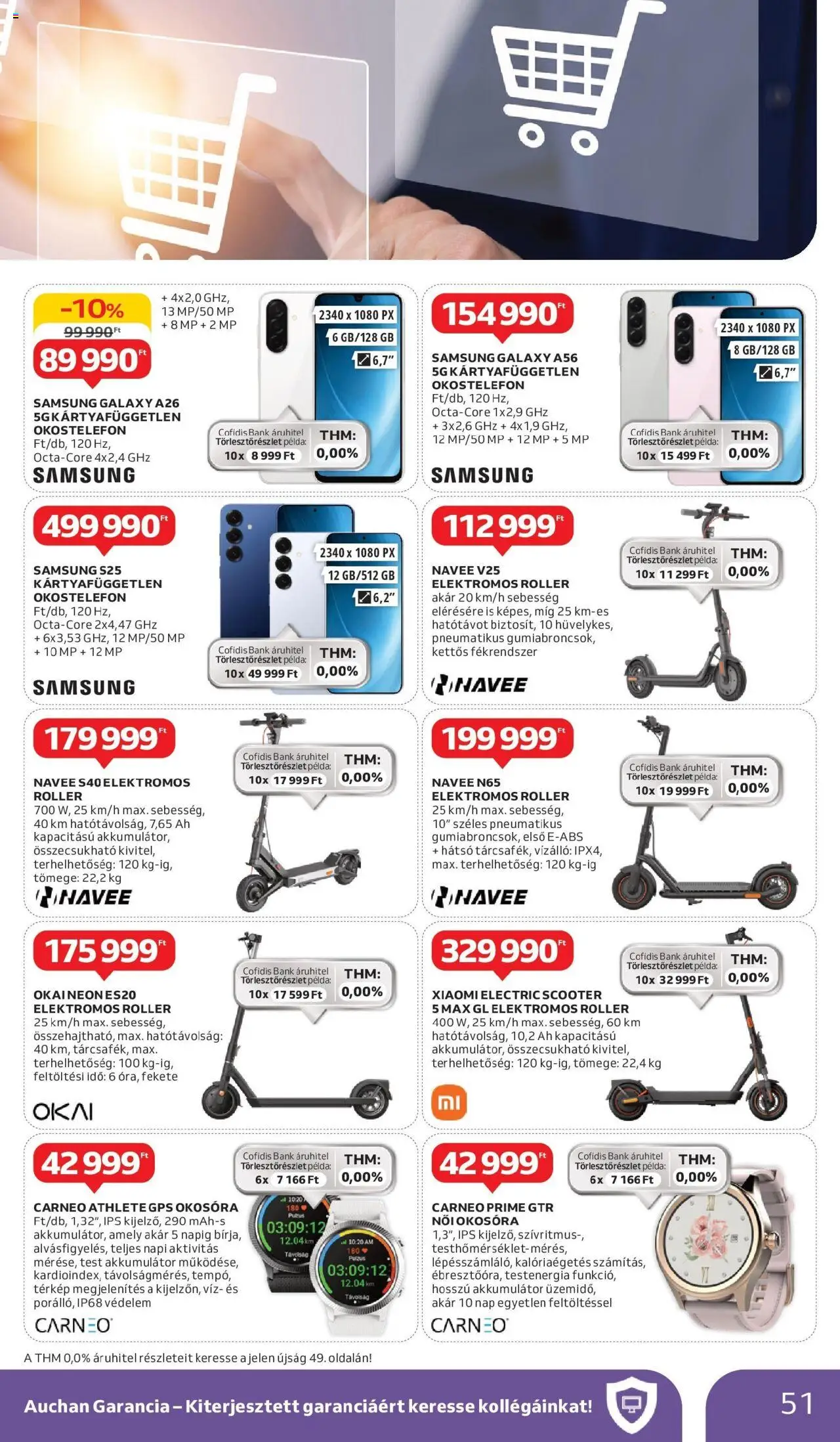 Auchan akciós ujság - amely érvényes a következő dátumtól: 29.05.2025 | Oldal: 51 | Termékek: Elektromos roller, Smartphone, Akkumulátor, Samsung