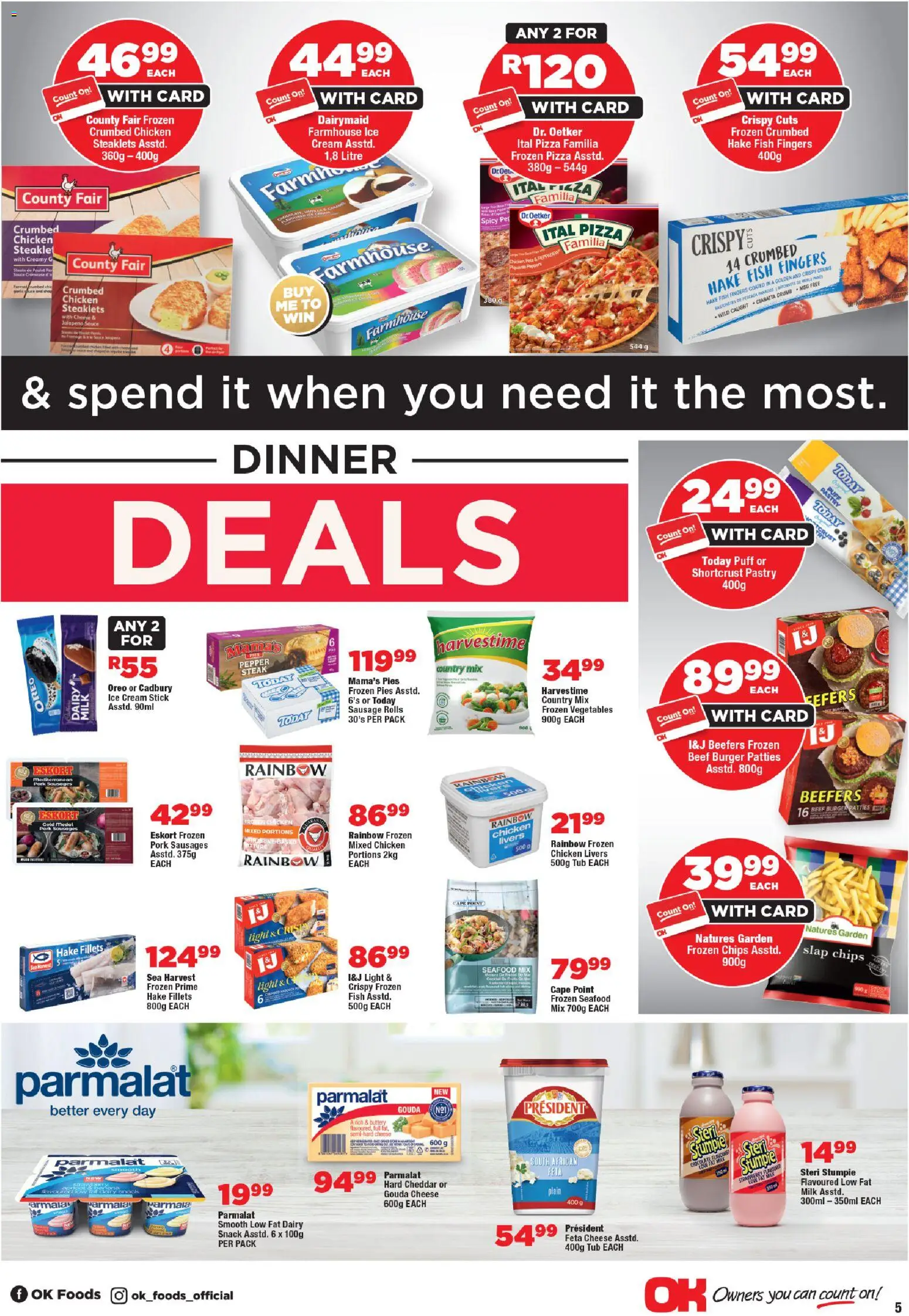 New OK Foods catalogue – valid from 24.10.2025 | Page: 5 | Products: Pork, Fish, Chips, Máscara de pestañas