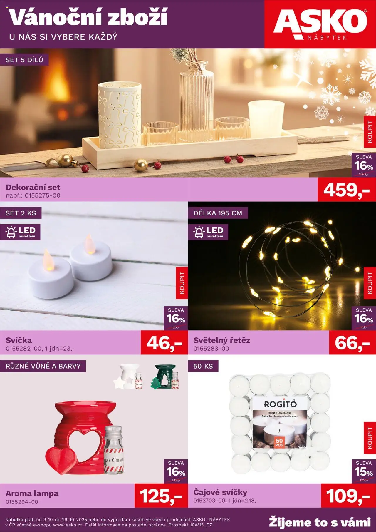ASKO nábytek leták - Vánoce od 09.10.2025 | Strana: 1 | Produkty: Svíčka, Aroma lampa, Lampa, Barvy