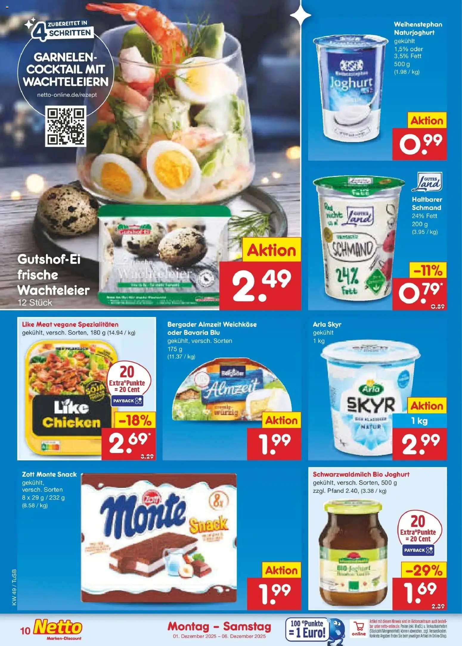 Netto Marken-Discount prospekt Calw-Stammheim	 – gültig ab 01.12.2025 | Seite: 10 | Produkte: Garnelen, Skyr, Arla skyr, Like meat