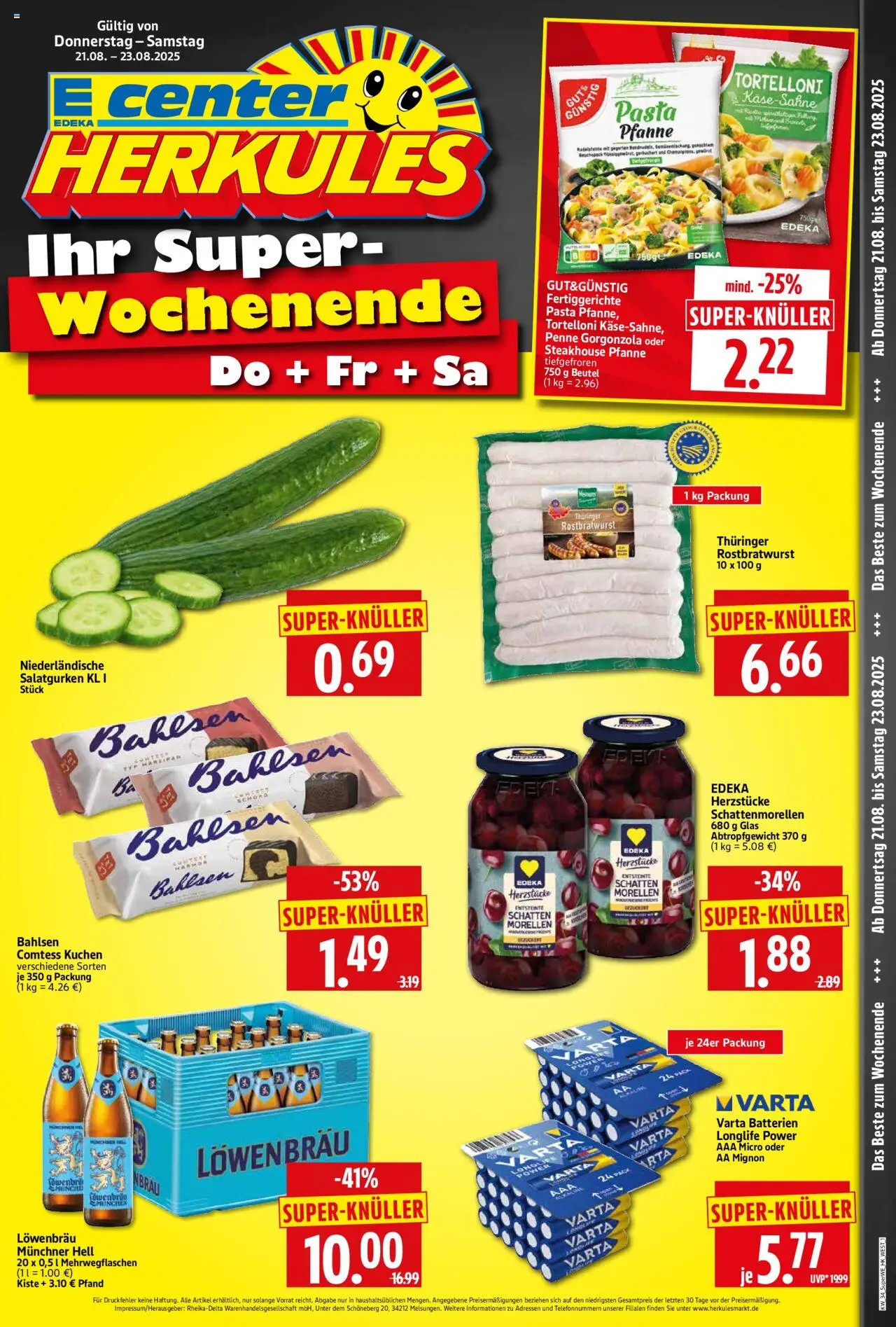 HERKULES Sonderbeilage - gültig ab dem 21.08.2025 | Seite: 1 | Produkte: Batterien, Fertiggerichte, Pasta, Kuchen