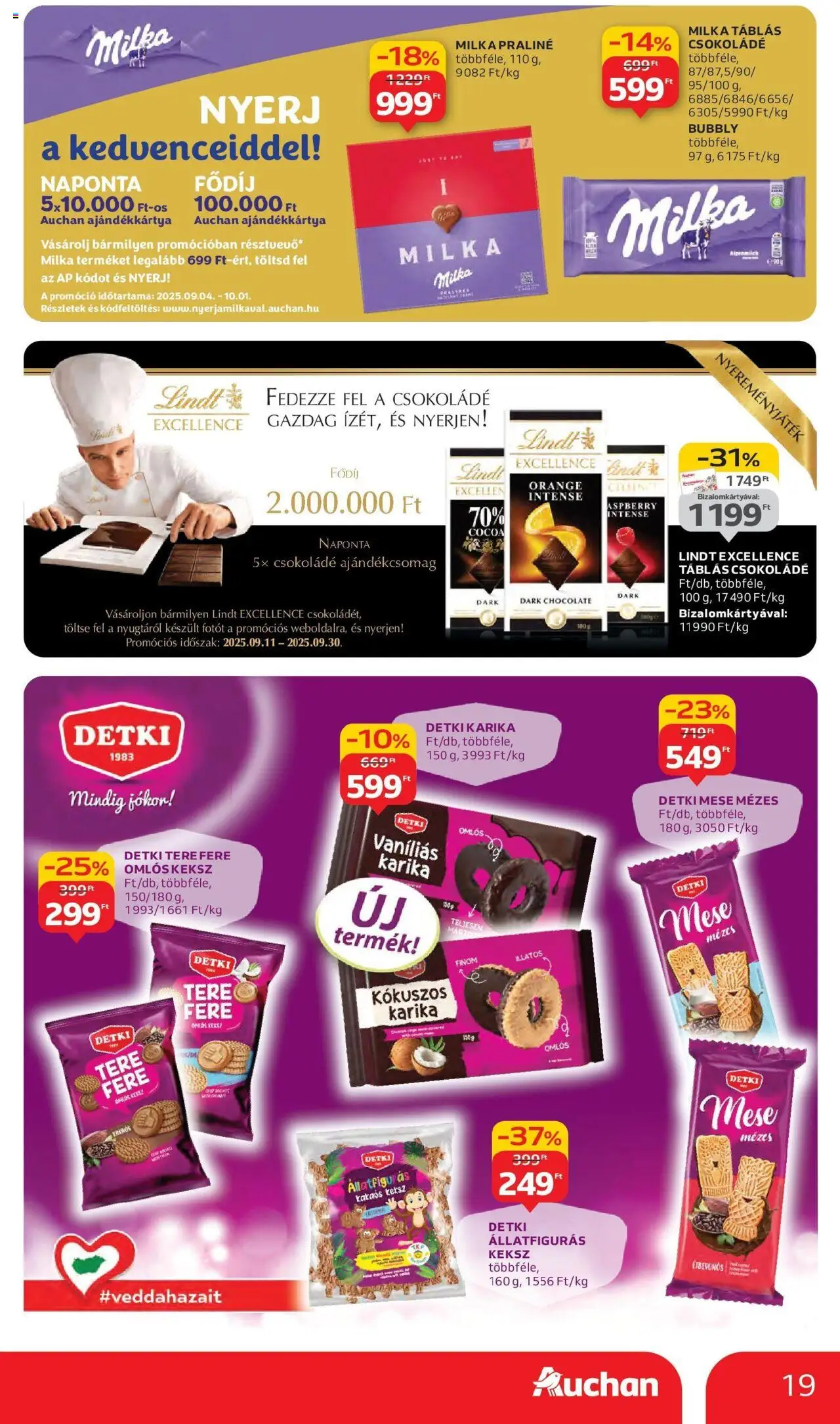 Auchan akciós ujság - amely érvényes a következő dátumtól: 11.09.2025 | Oldal: 19 | Termékek: Praliné, Csokoládé, Keksz